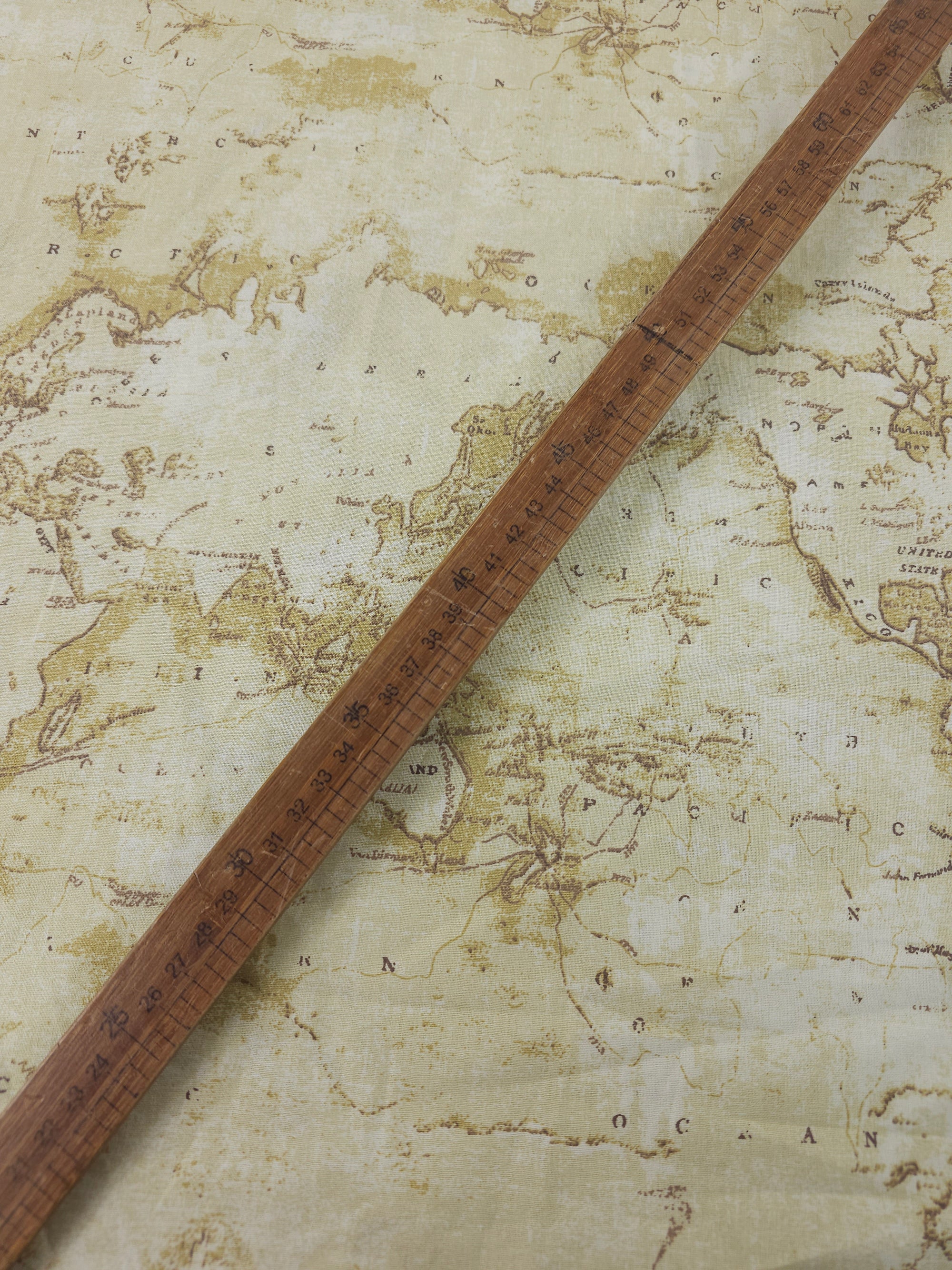Vintage Washed World Map 100% Cotton