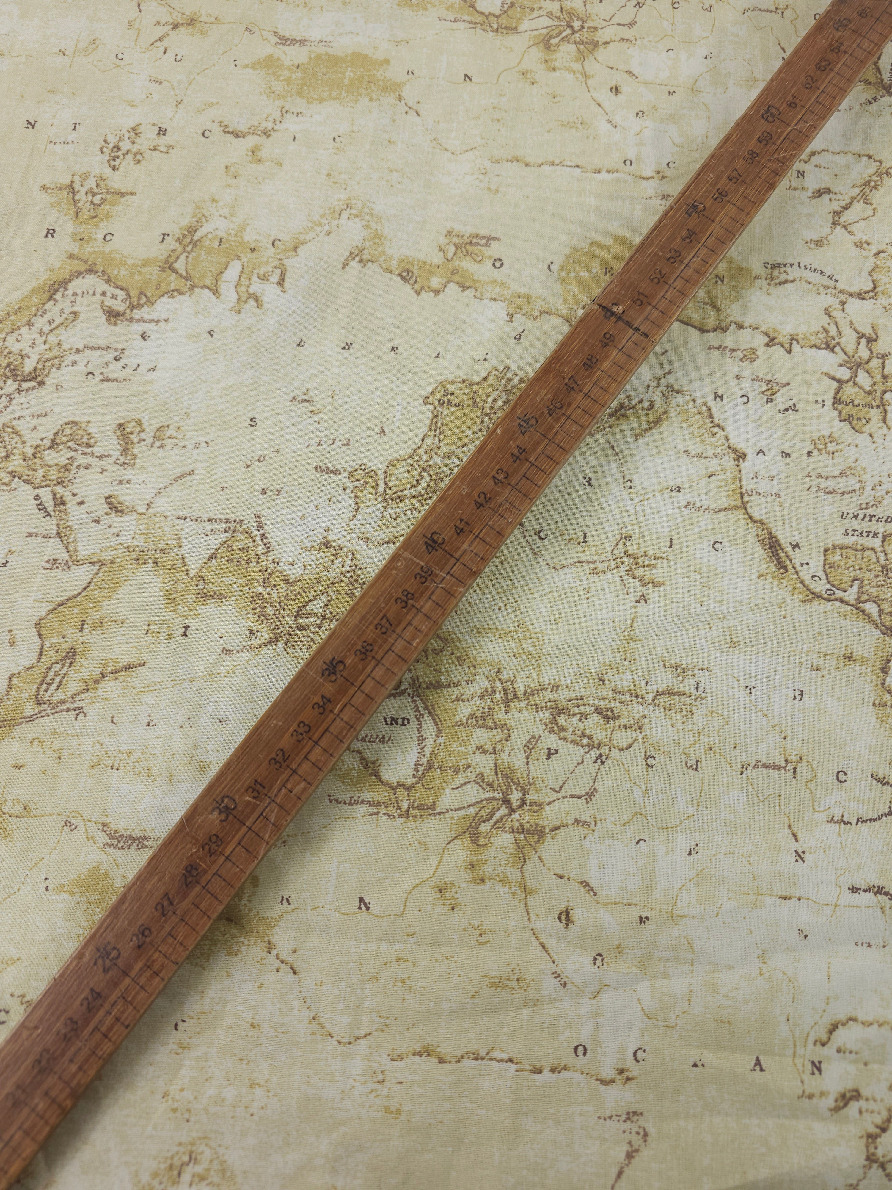 Vintage Washed World Map 100% Cotton