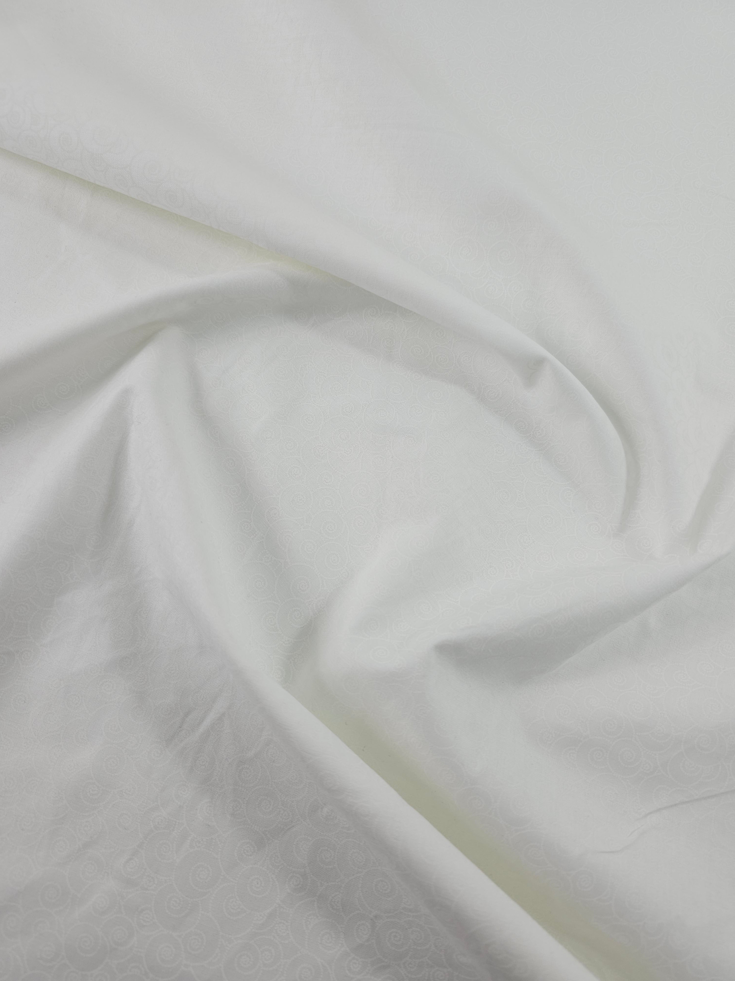 Shell Swirl White On White Tonal 100% Cotton