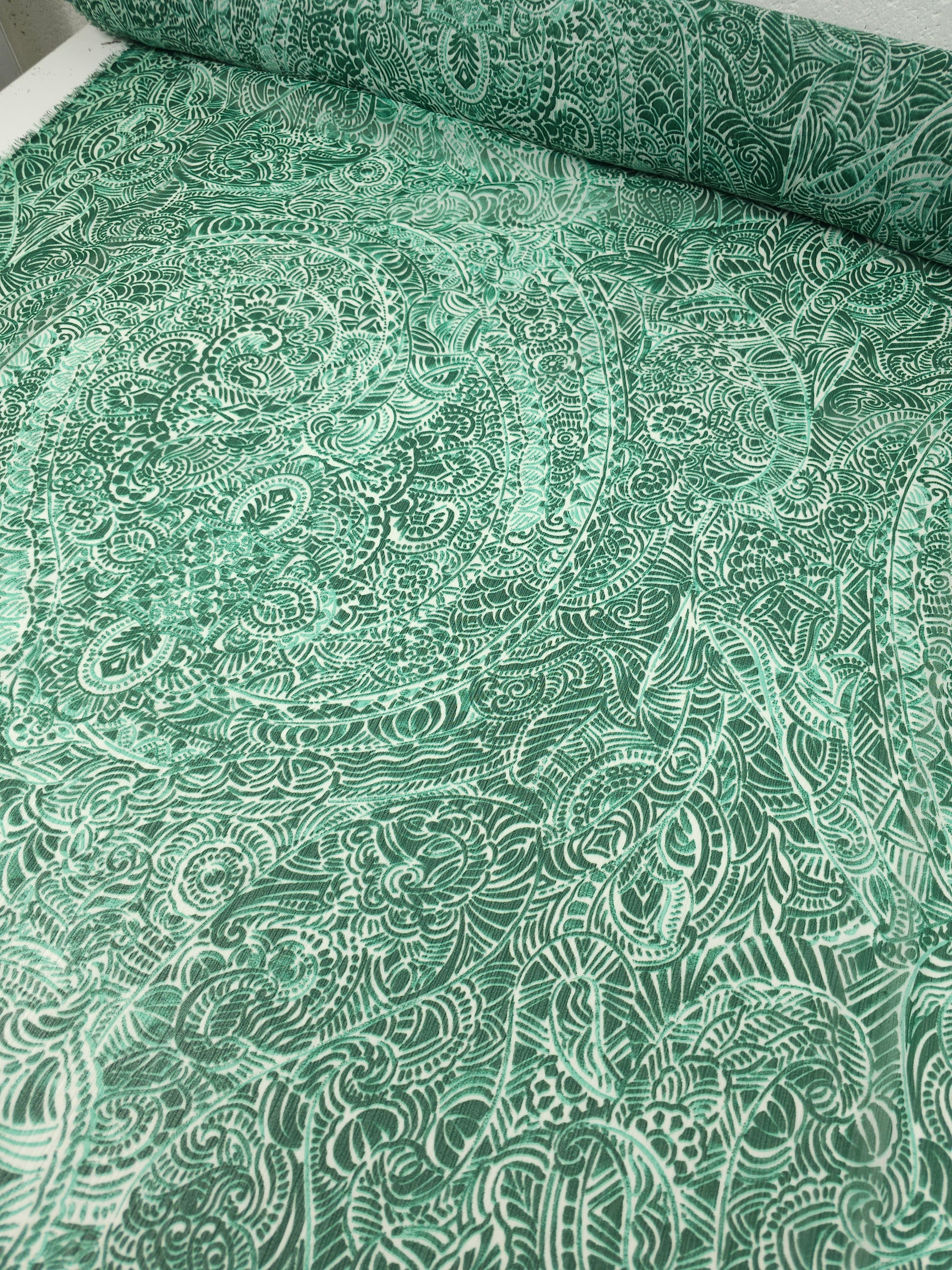 Green Paisley Crinkle Crepe