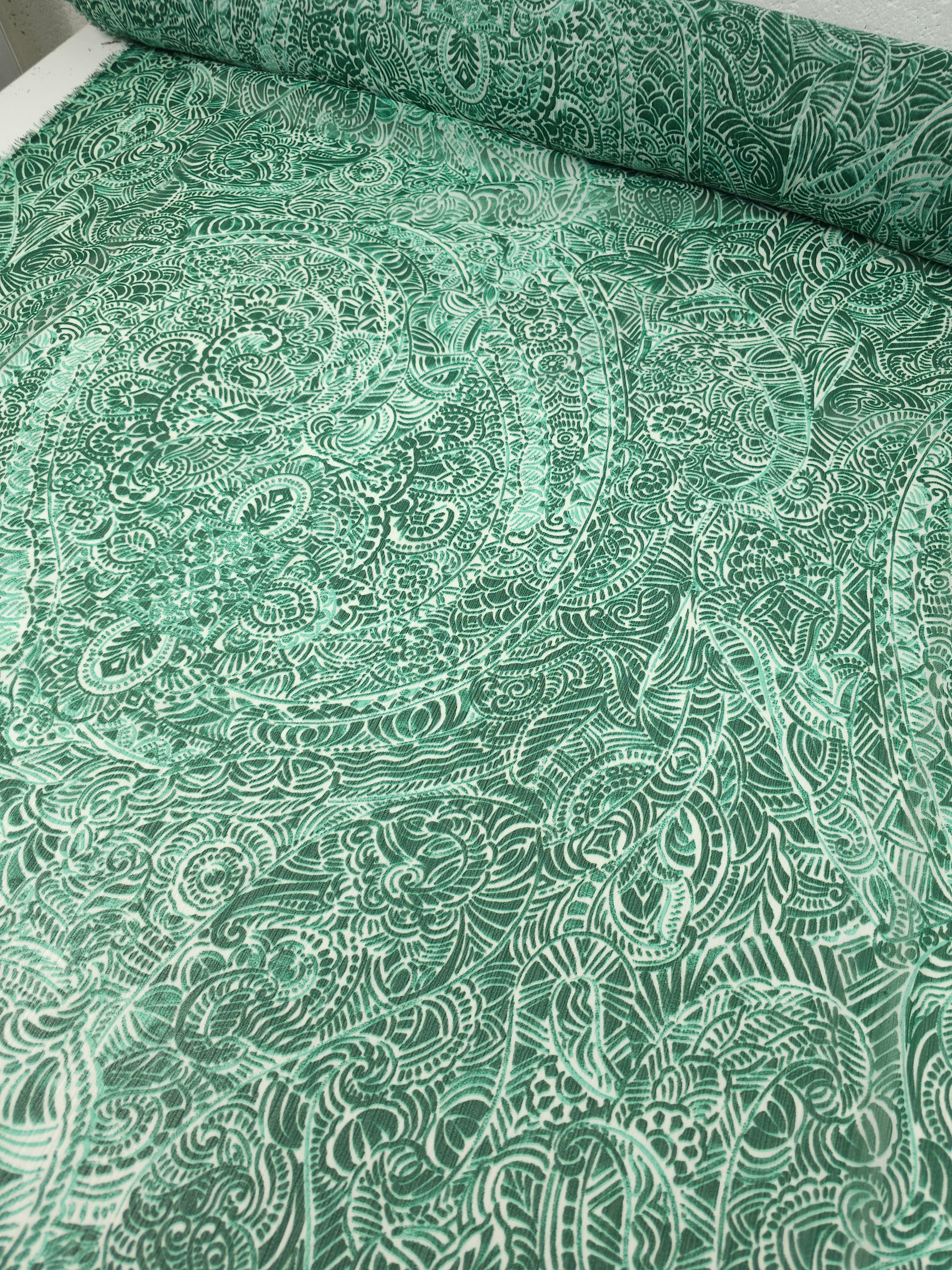 Green Paisley Crinkle Crepe