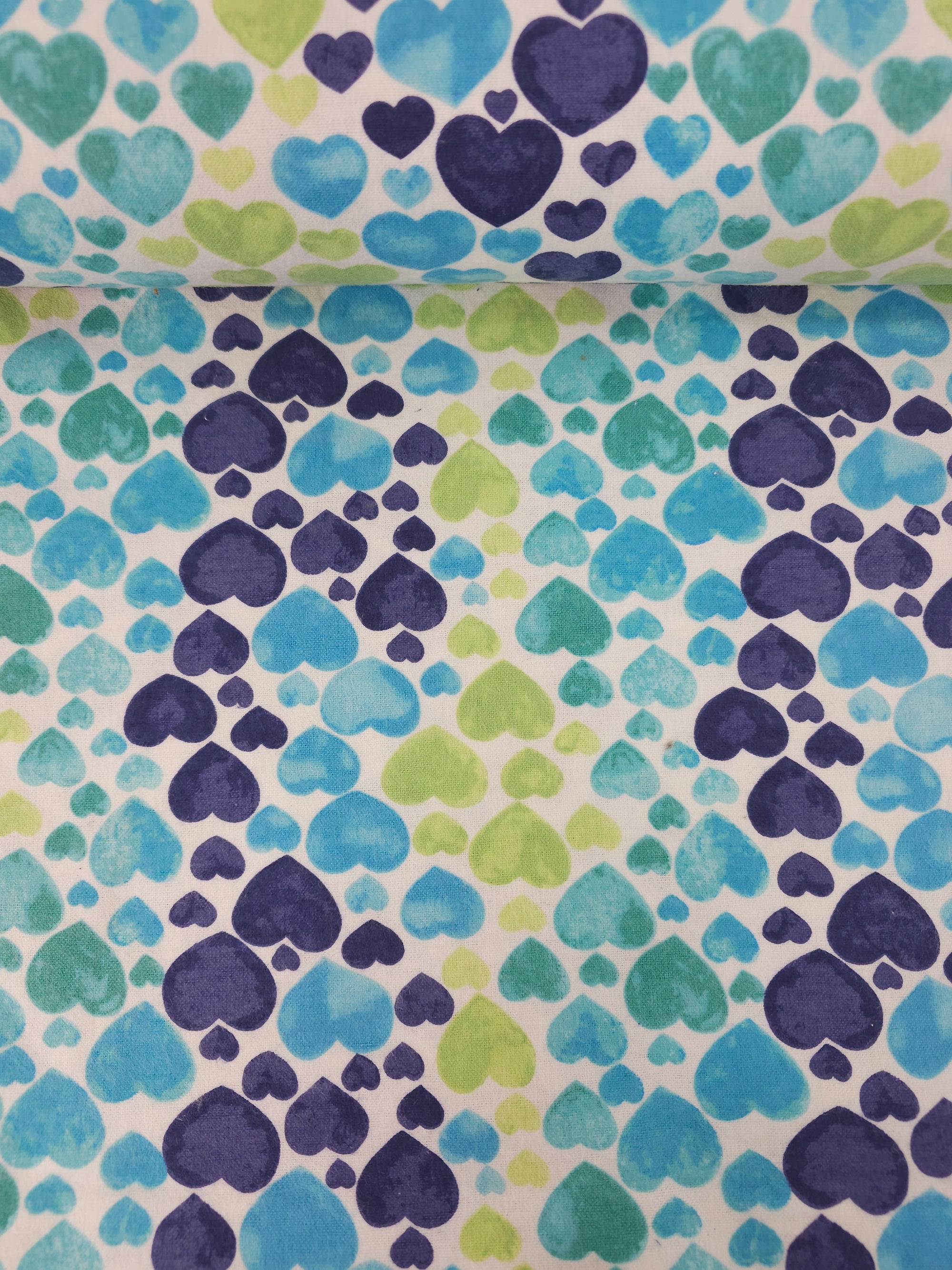 Blue/Green Heart Wave Lightweight Flannel Cotton