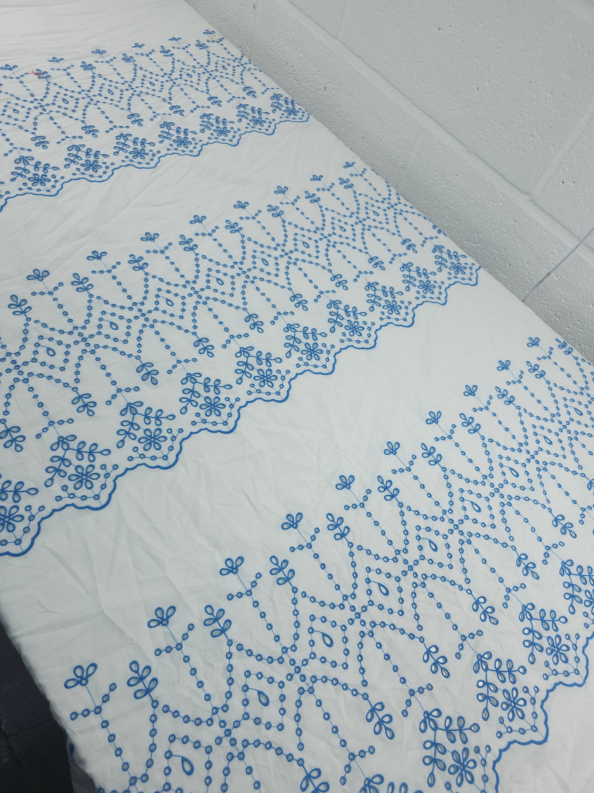 Lavender Blue Border Stripes Cambric Cotton Broderie Anglaise