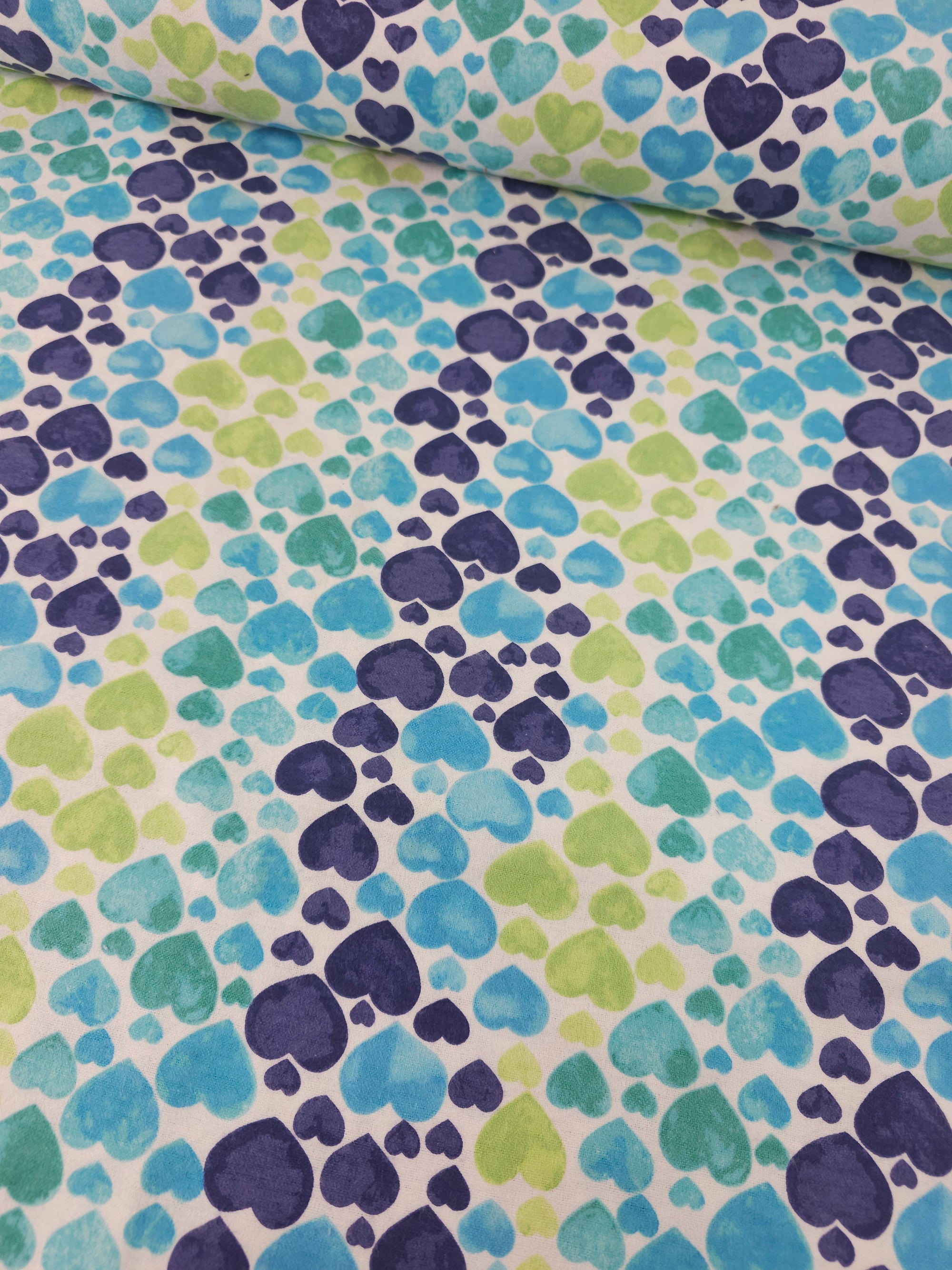 Blue/Green Heart Wave Lightweight Flannel Cotton