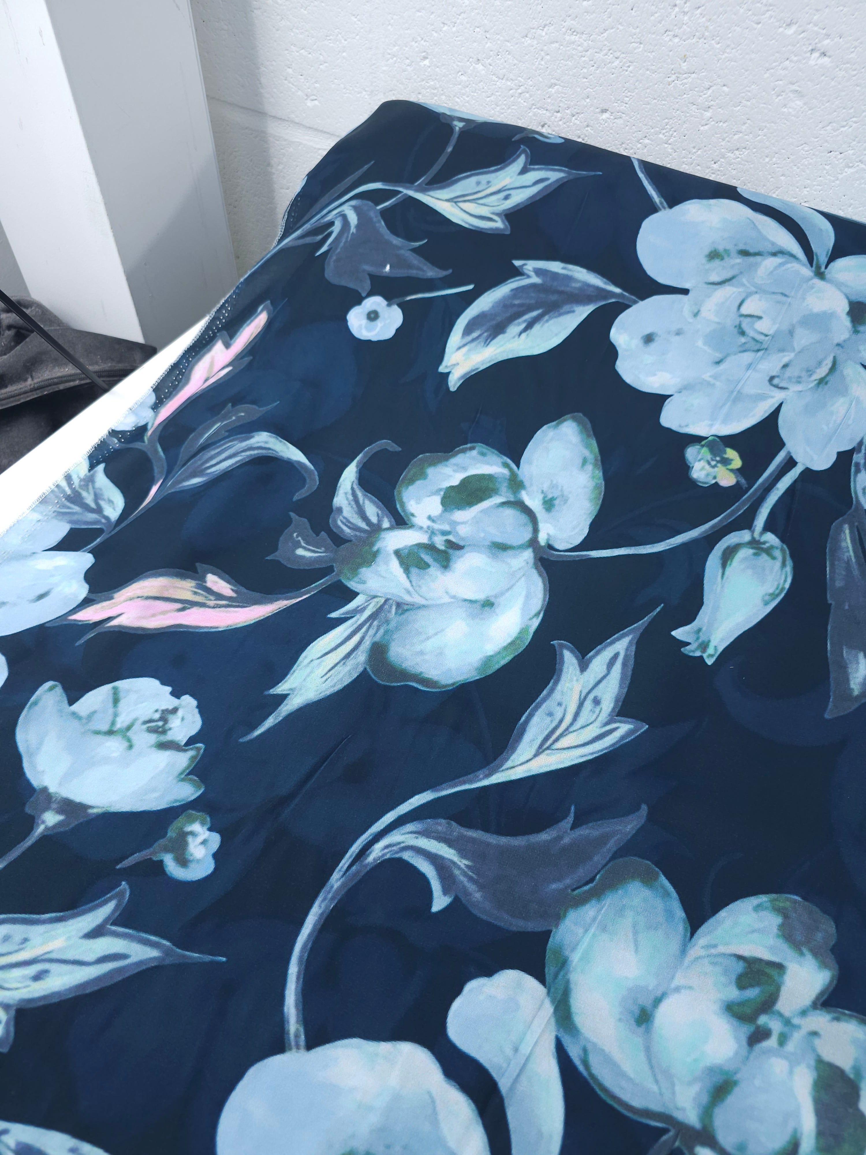 Navy Blur Floral Twine Crepe Backed Matte Satin