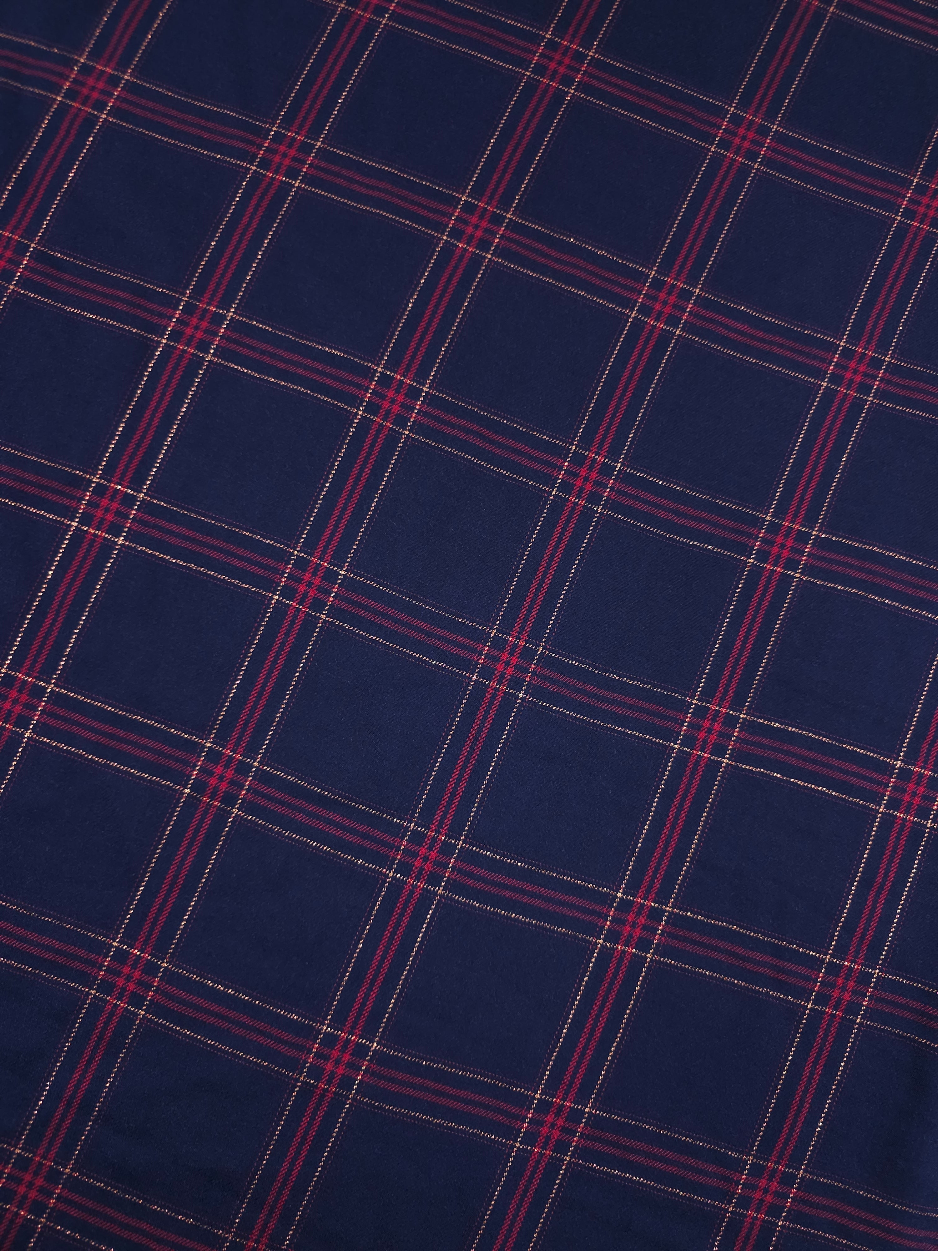 Indigo Navy Lurex Square Check Viscose Challis