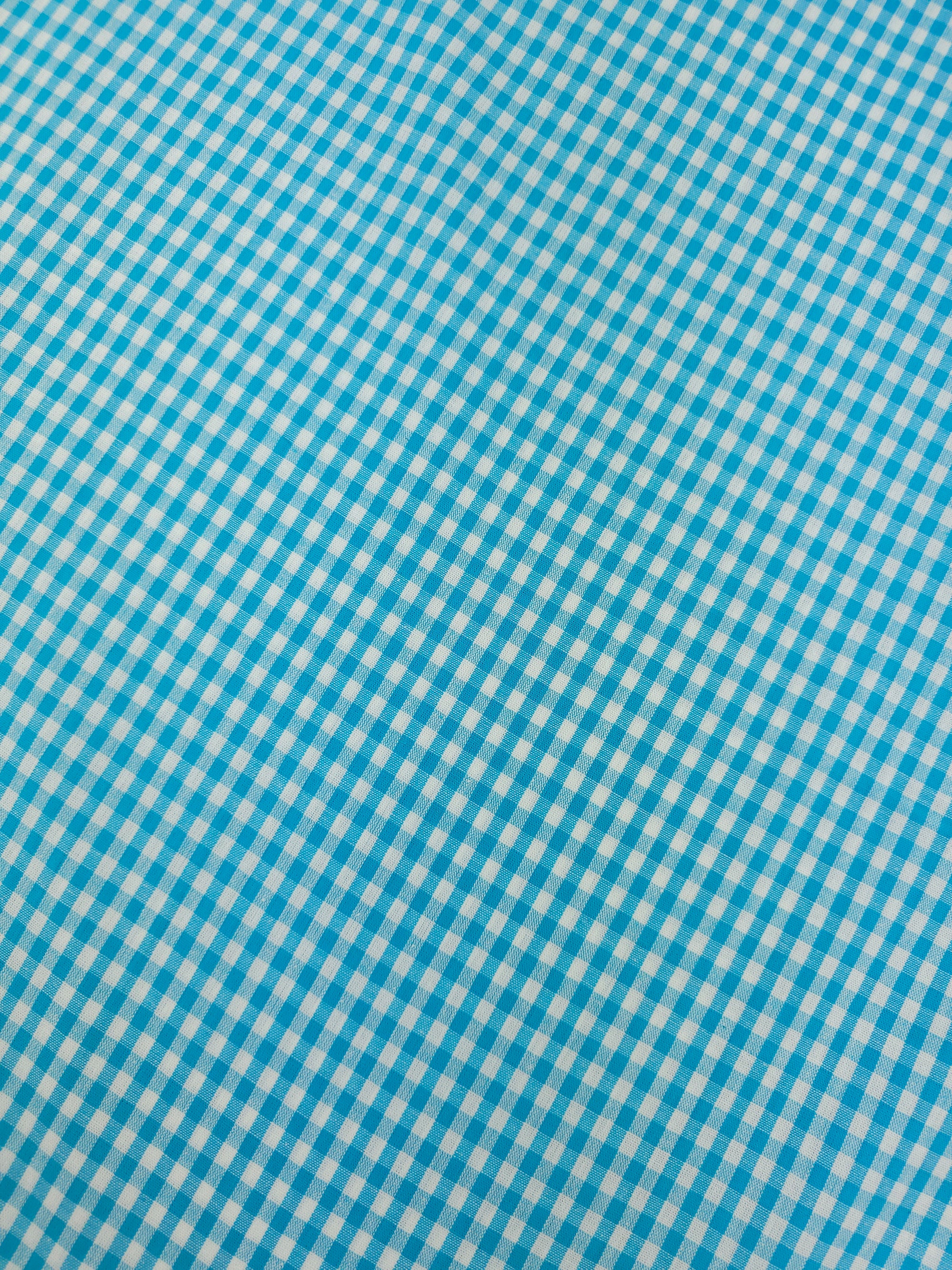 Turquoise Blue Small Gingham 100% Cotton