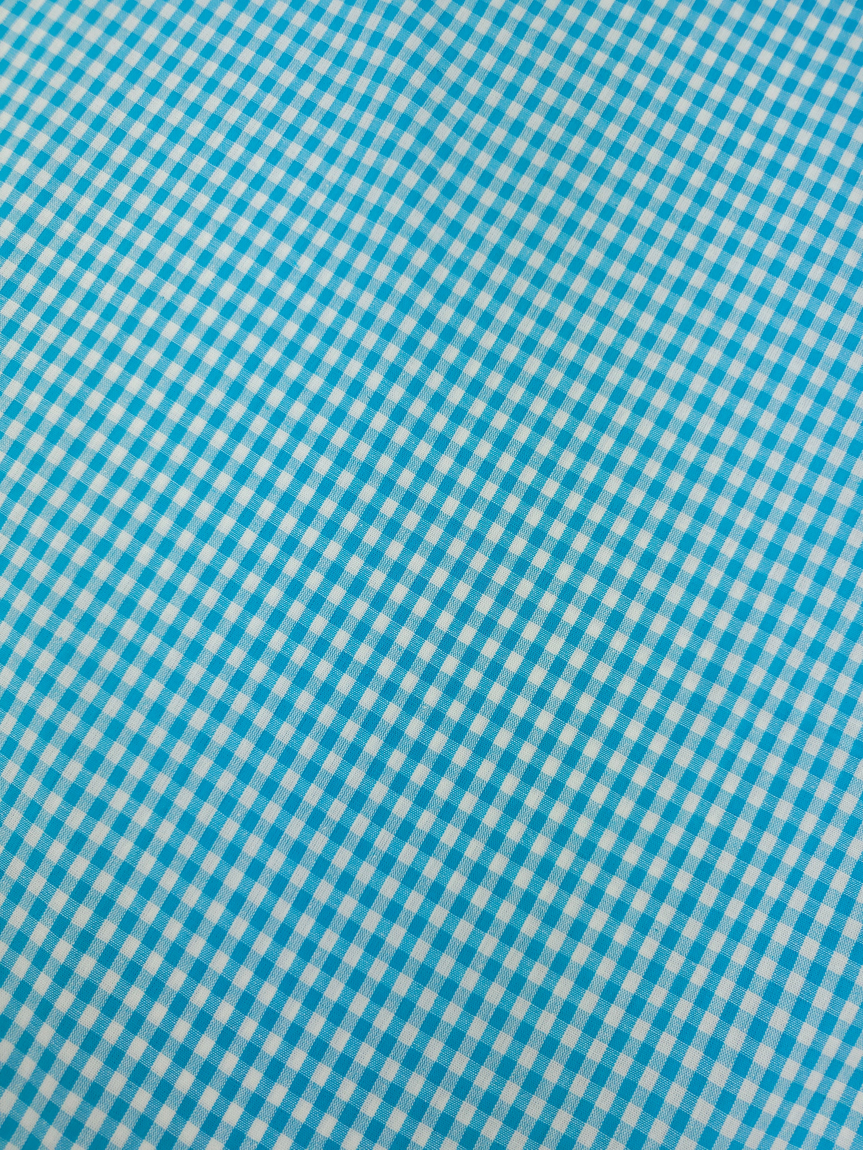 Turquoise Blue Small Gingham 100% Cotton