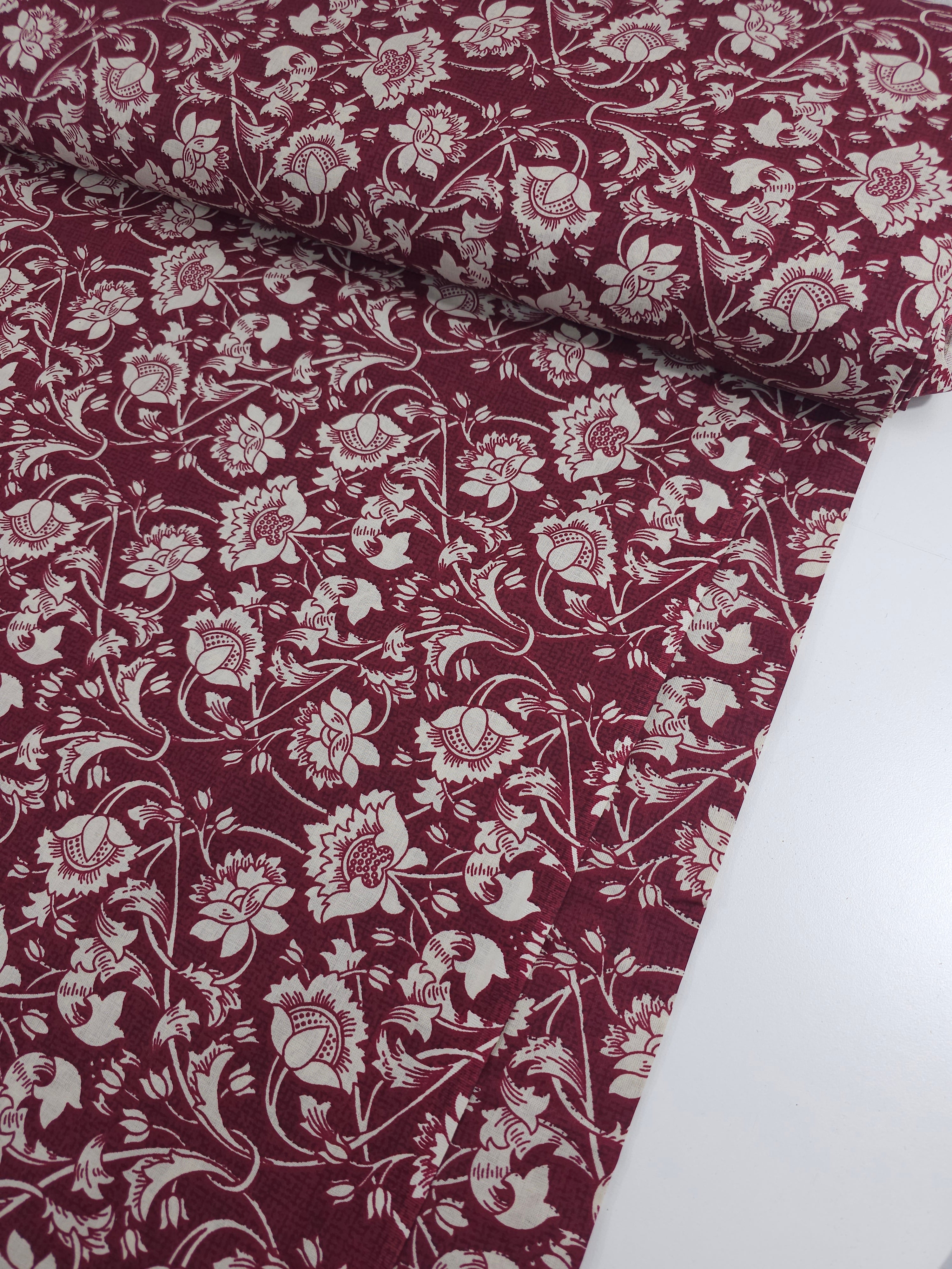 Wine/Cream Vintage Floral 100% Cotton 96"