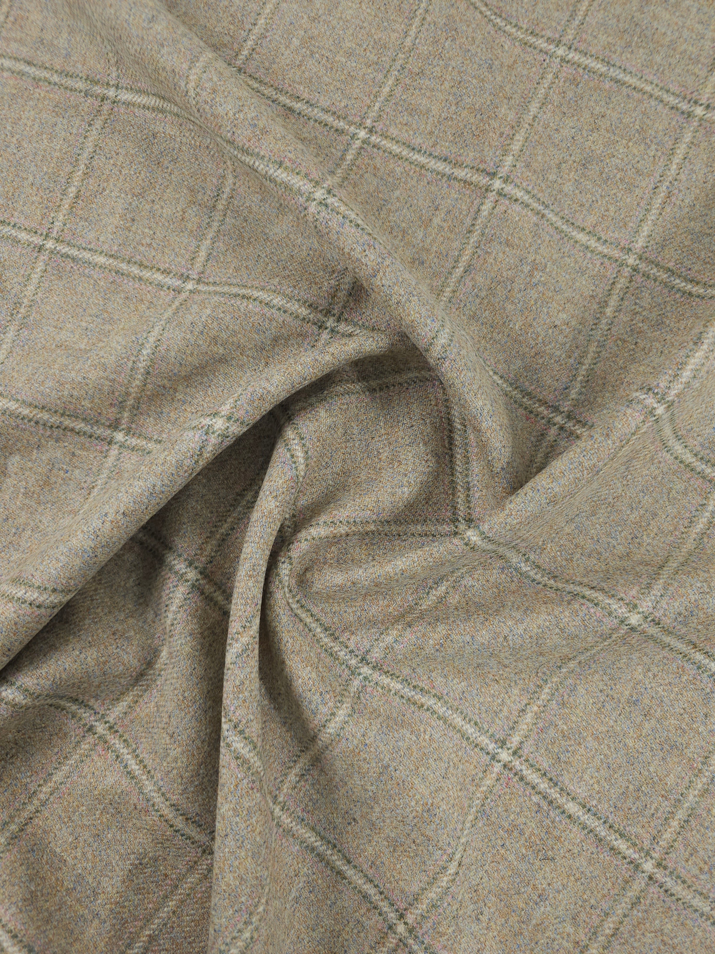 Beige/Multicolour Speckle Square Check Soft 100% Wool *ABRAHAM MOON*