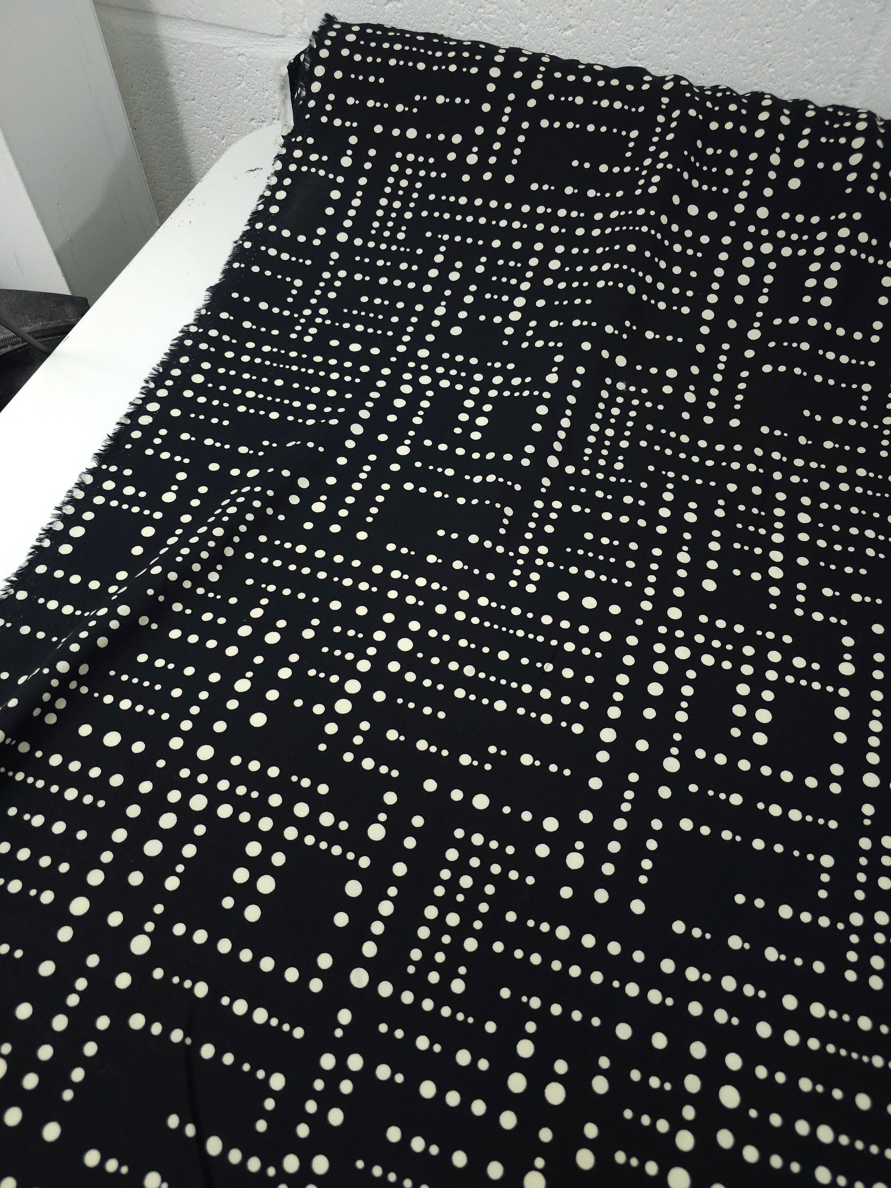 Black/Ivory Irregular Polka Maze Viscose Challis
