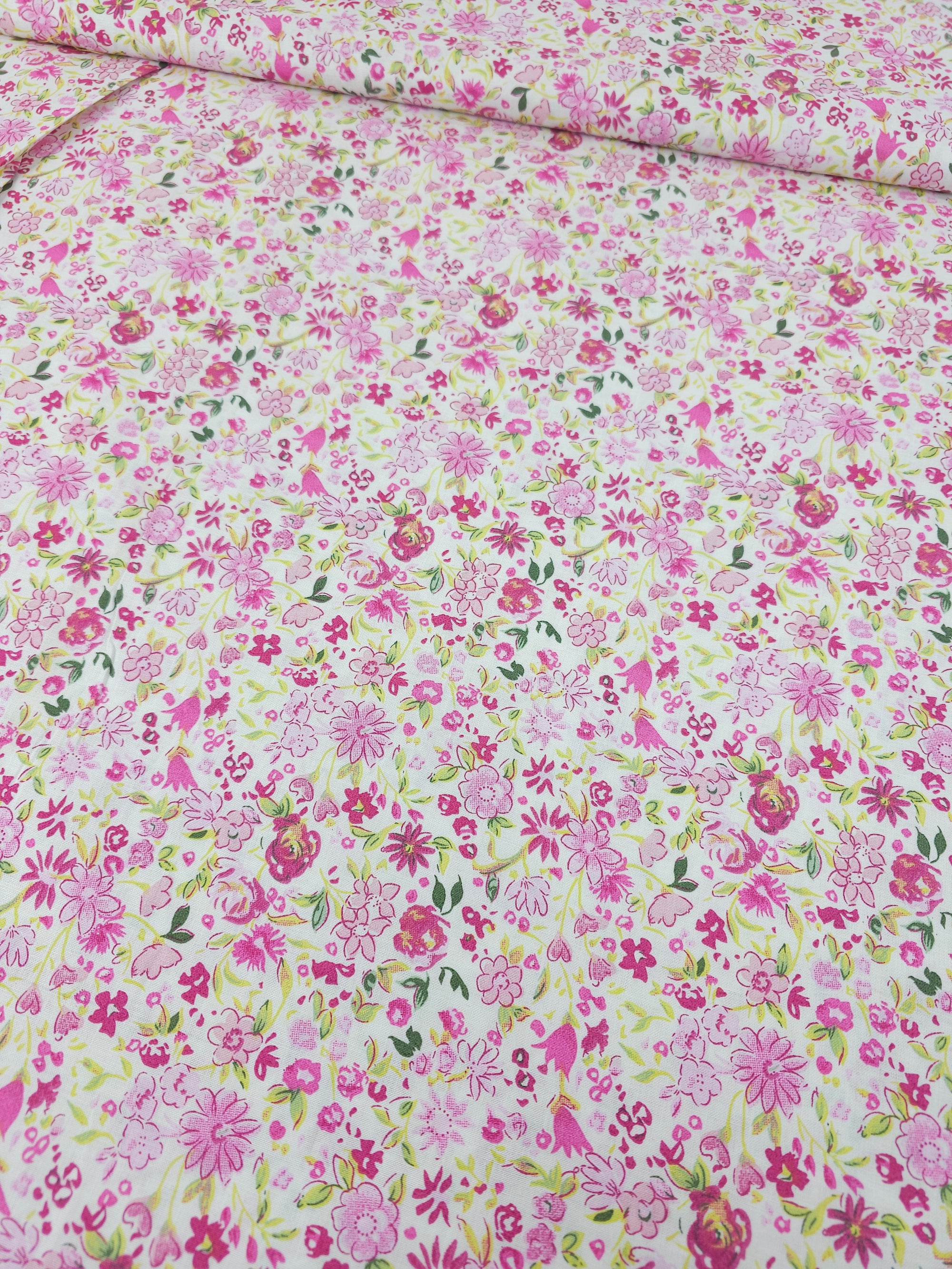 Pink Watercolour Sketch Floral 100% Cotton