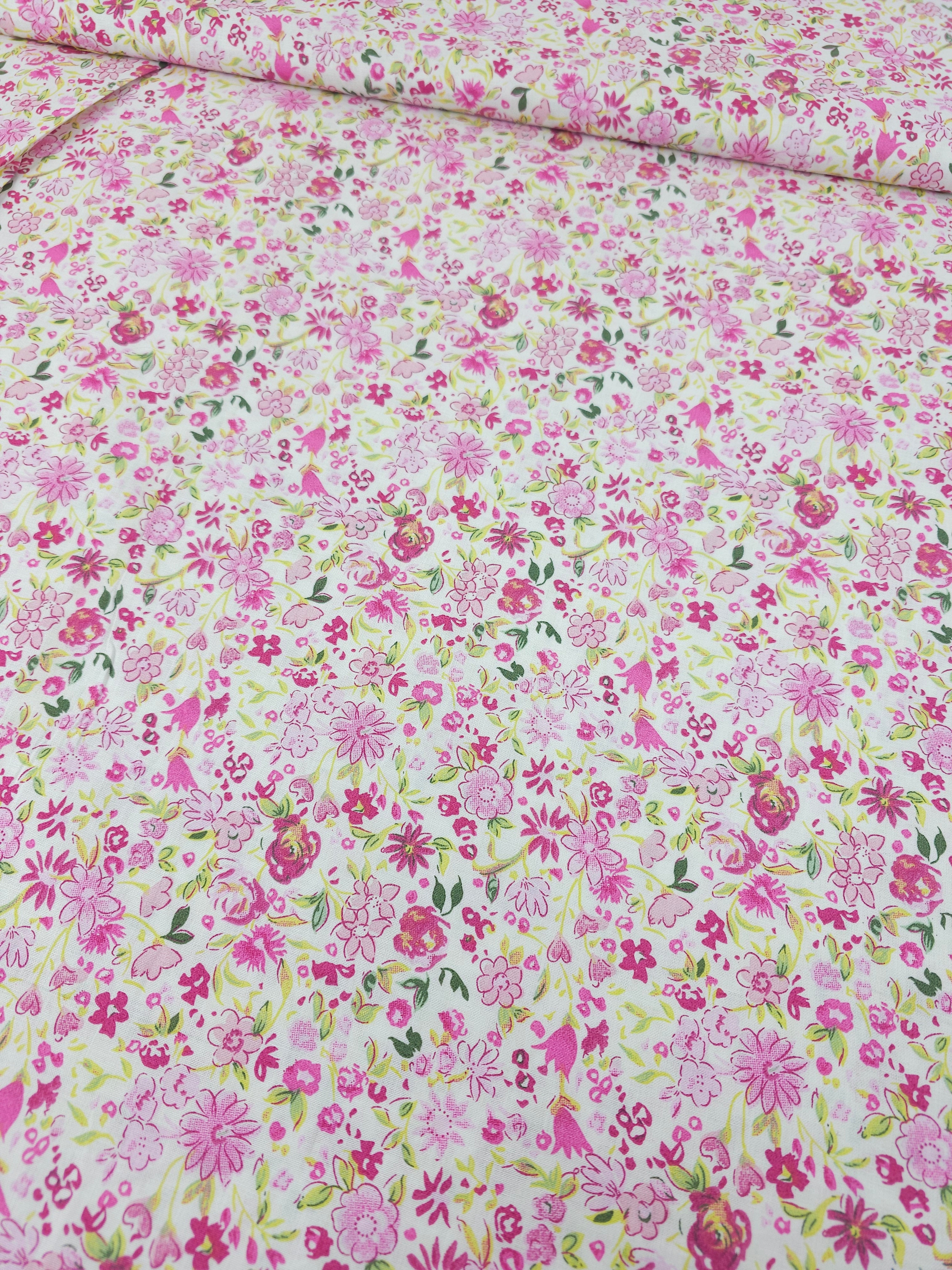 Pink Watercolour Sketch Floral 100% Cotton