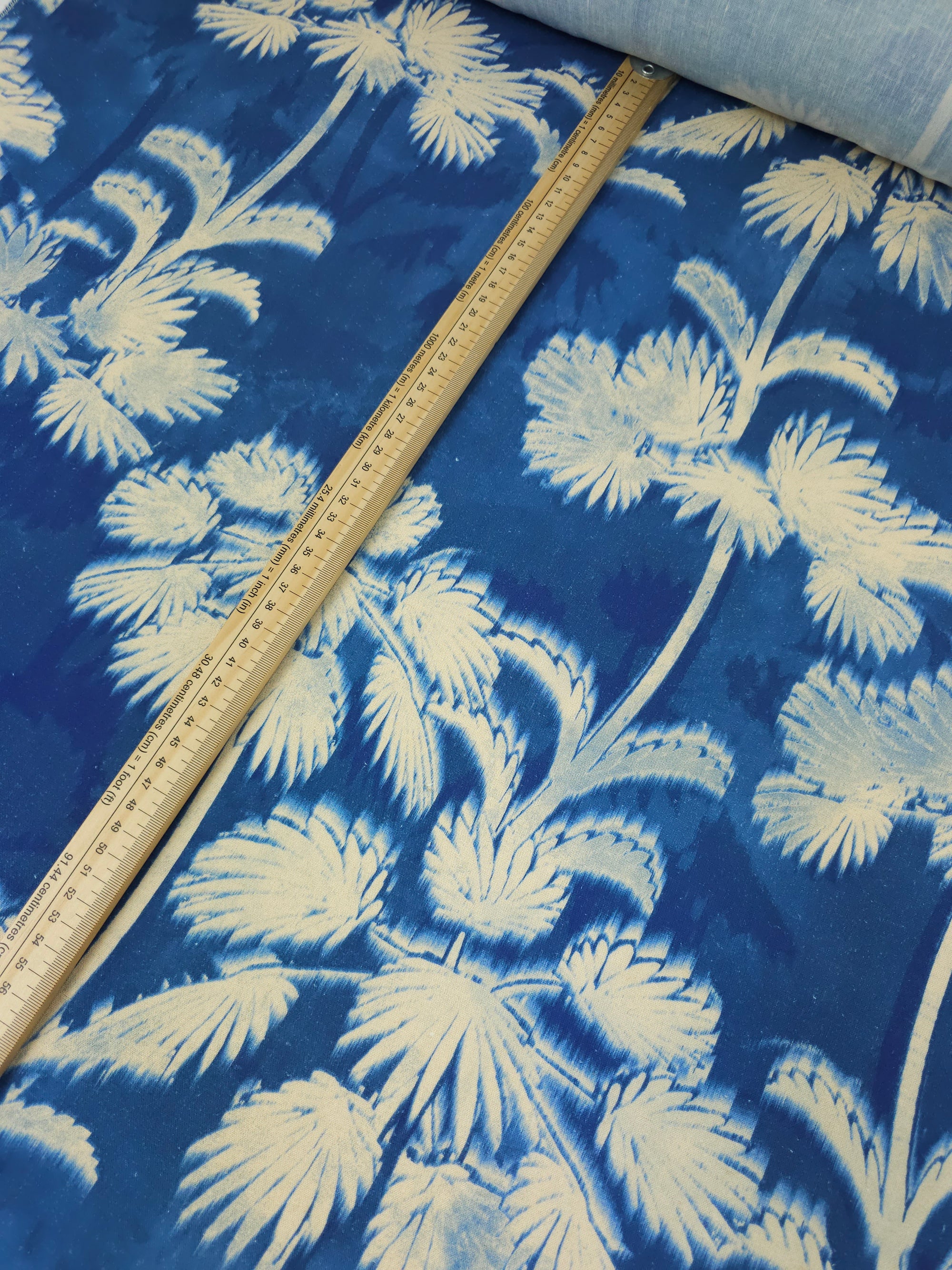 Blue Blur Palm Viscose Linen