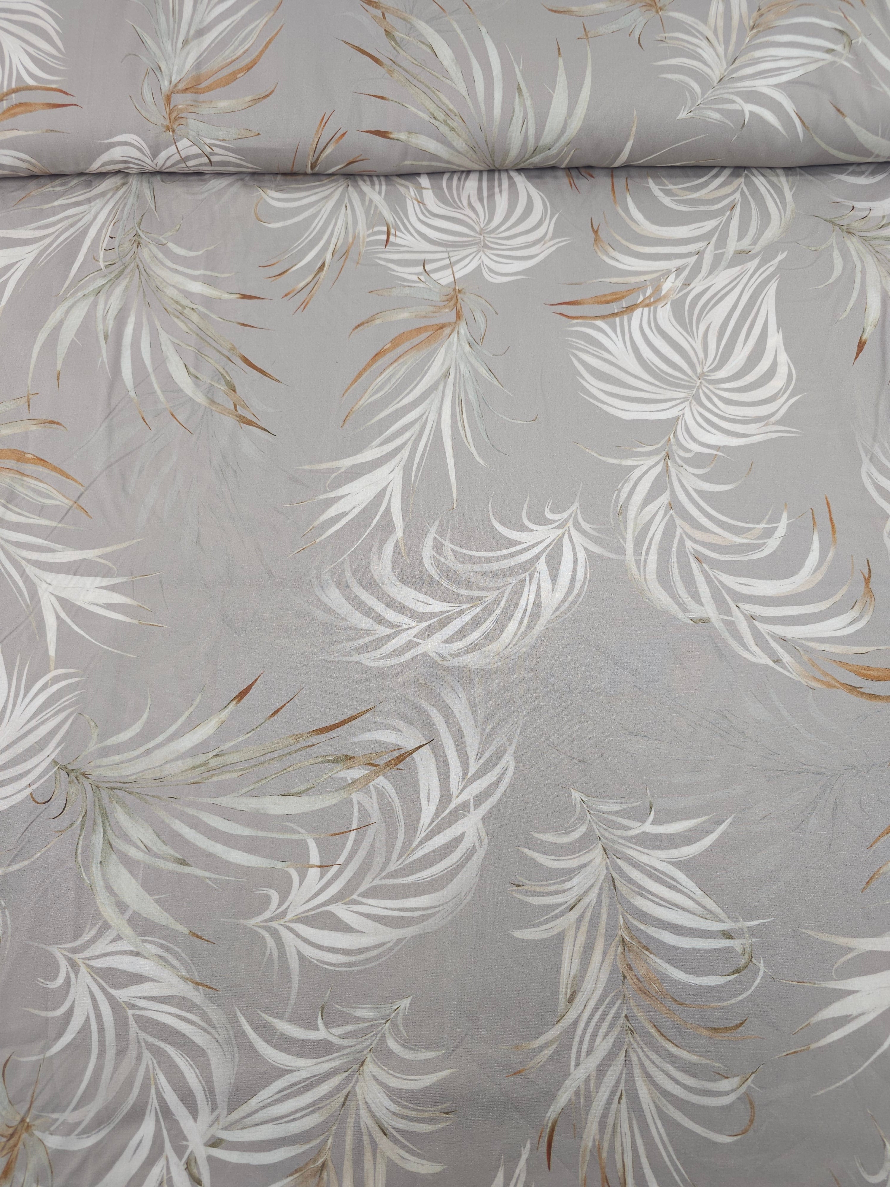 Taupe Feather Leaves Lightweight Cotton 60"