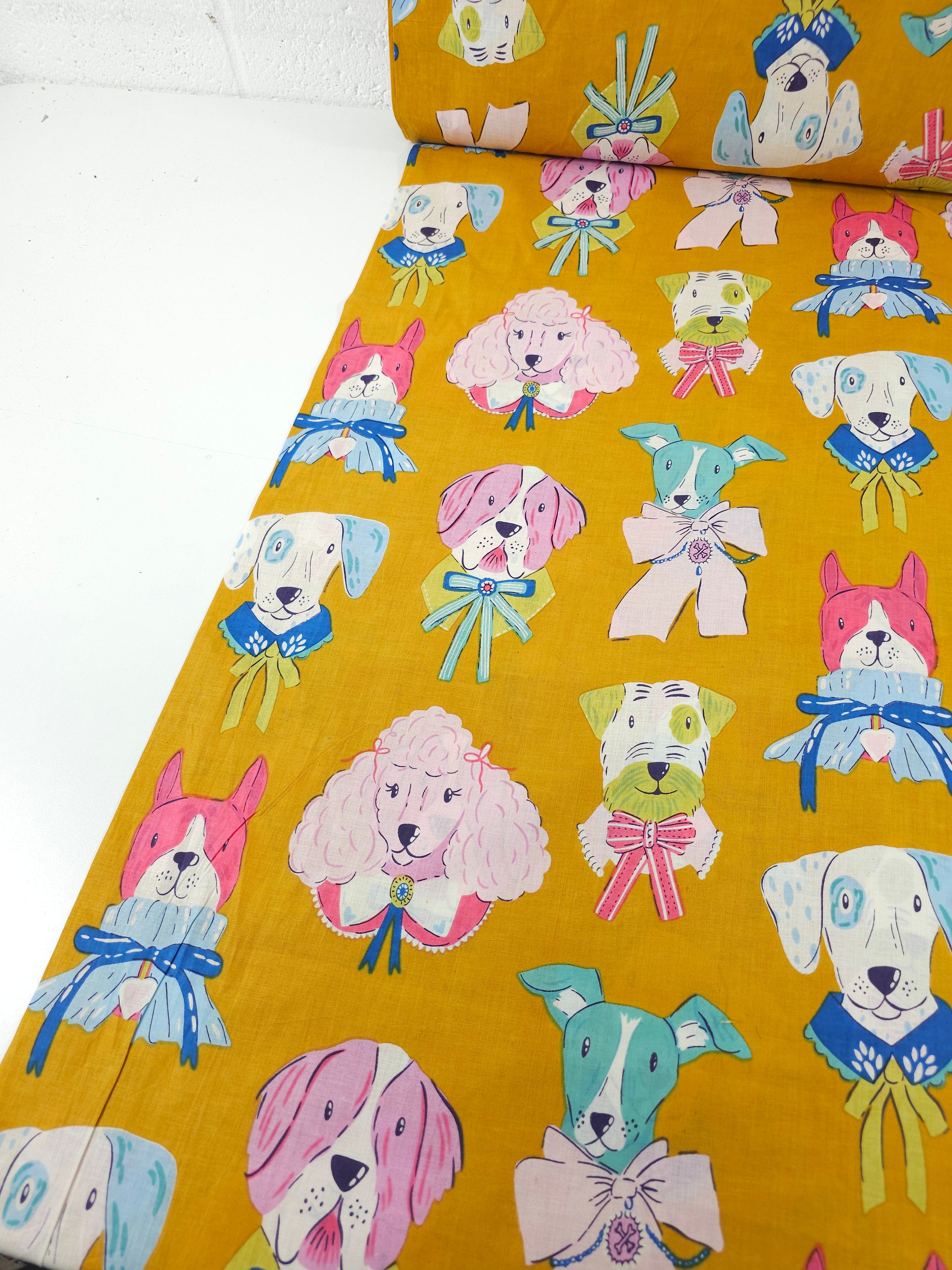 Marigold Multi Bow Dogs Cambric Cotton