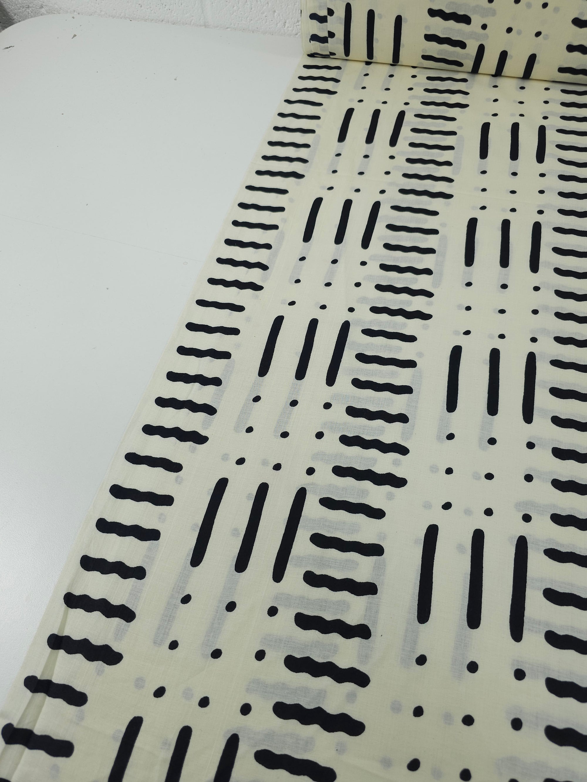 Ivory/Black Doodle Line Dot Cambric Cotton