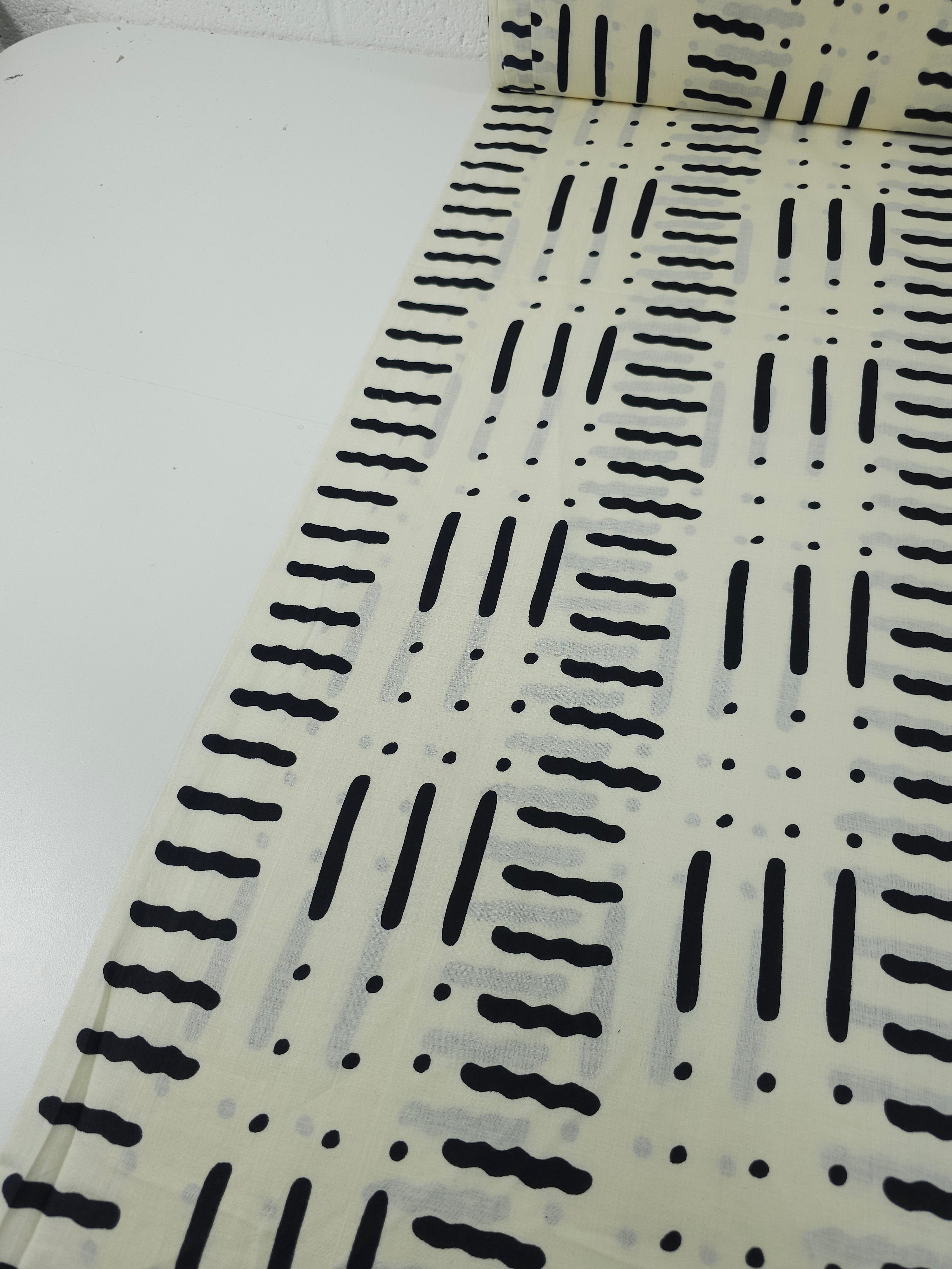 Ivory/Black Doodle Line Dot Cambric Cotton