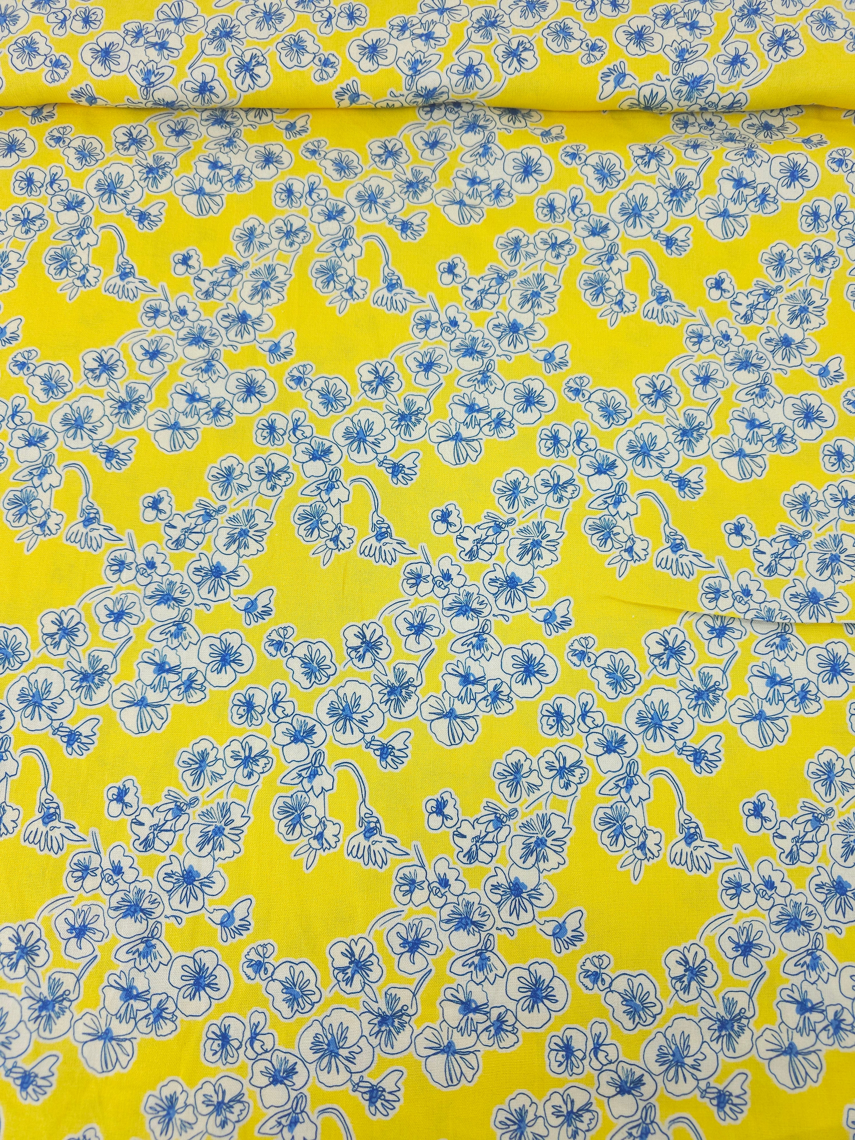Yellow/Blue Floral Cluster 100% Cotton - Kitty McCall x Free Spirit