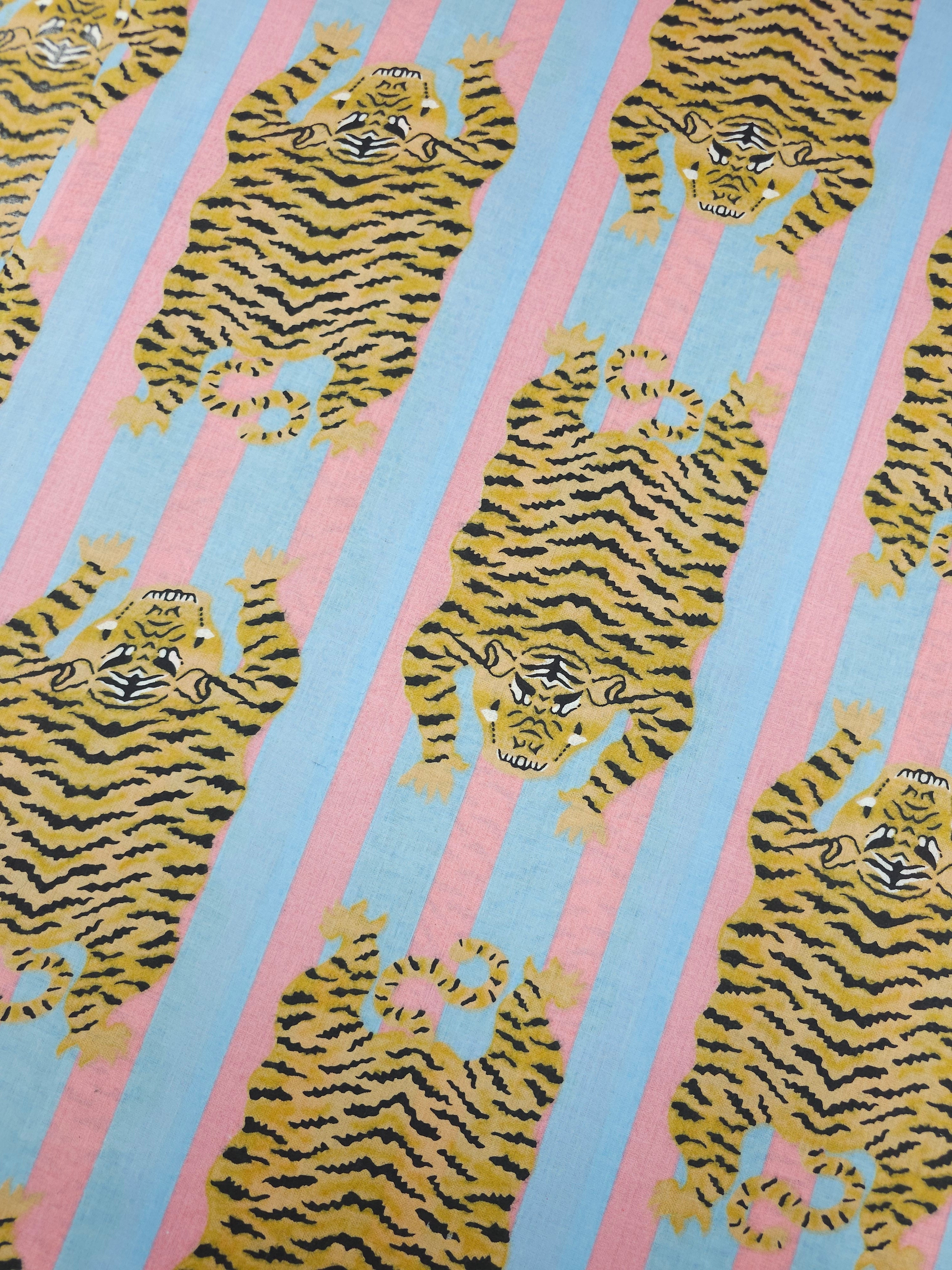 Baby Blue/Pink Tiger Stripe Cambric Cotton