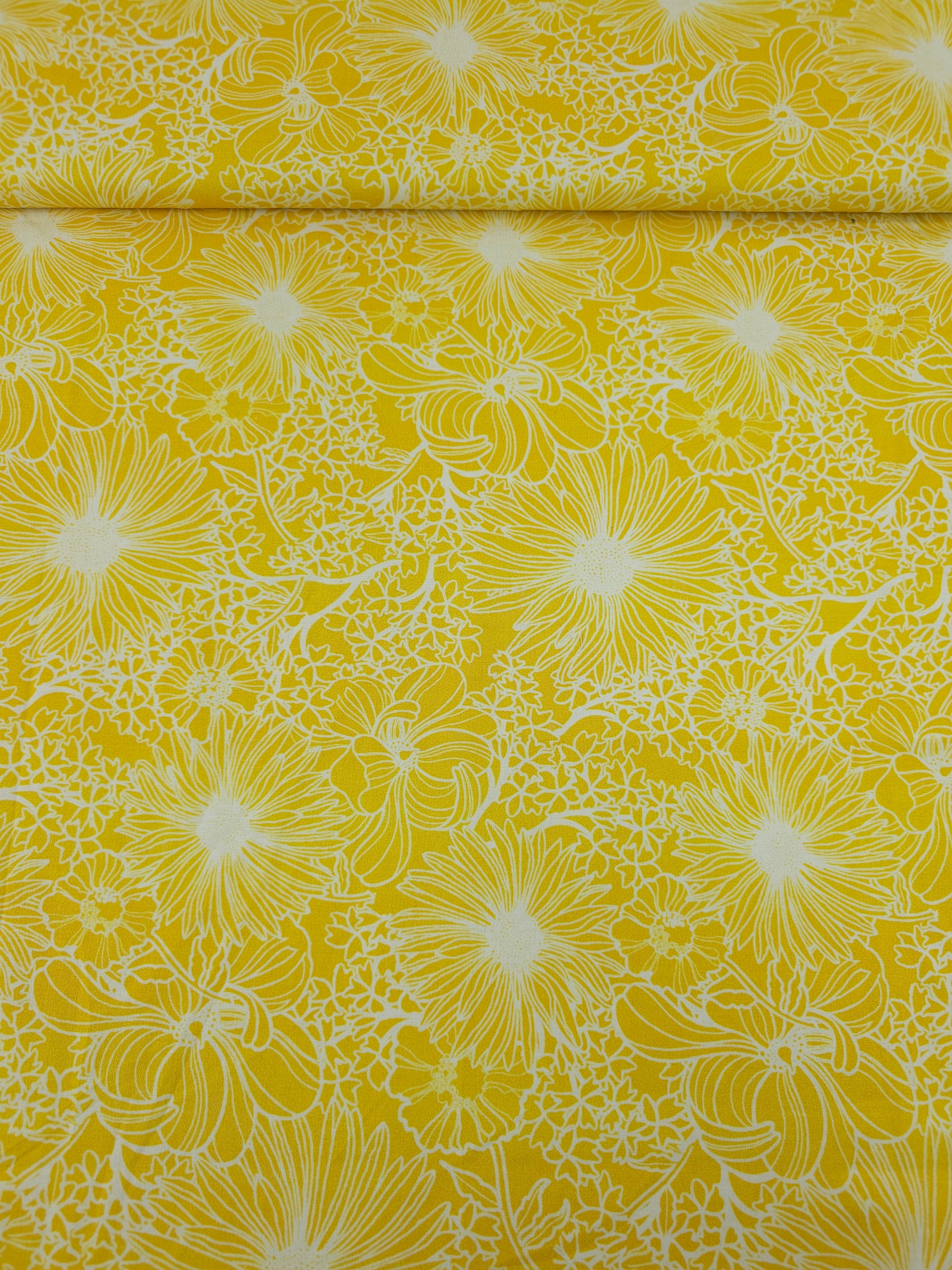 Sunny Yellow Wonder Floral Sketch 100% Cotton