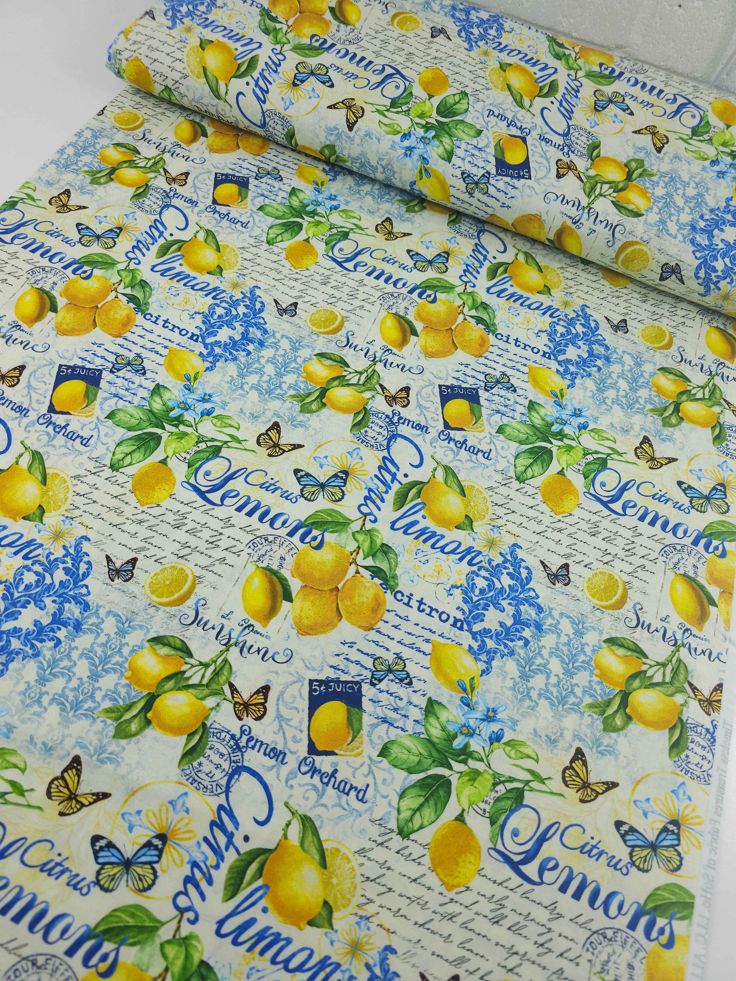 Retro Lemon Script 100% Cotton