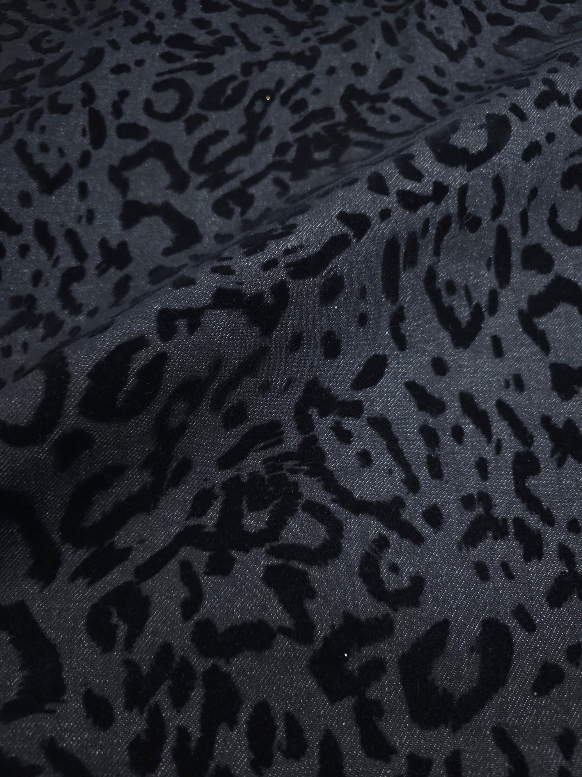 Charcoal Navy Leopard Velvet Burnout Denim