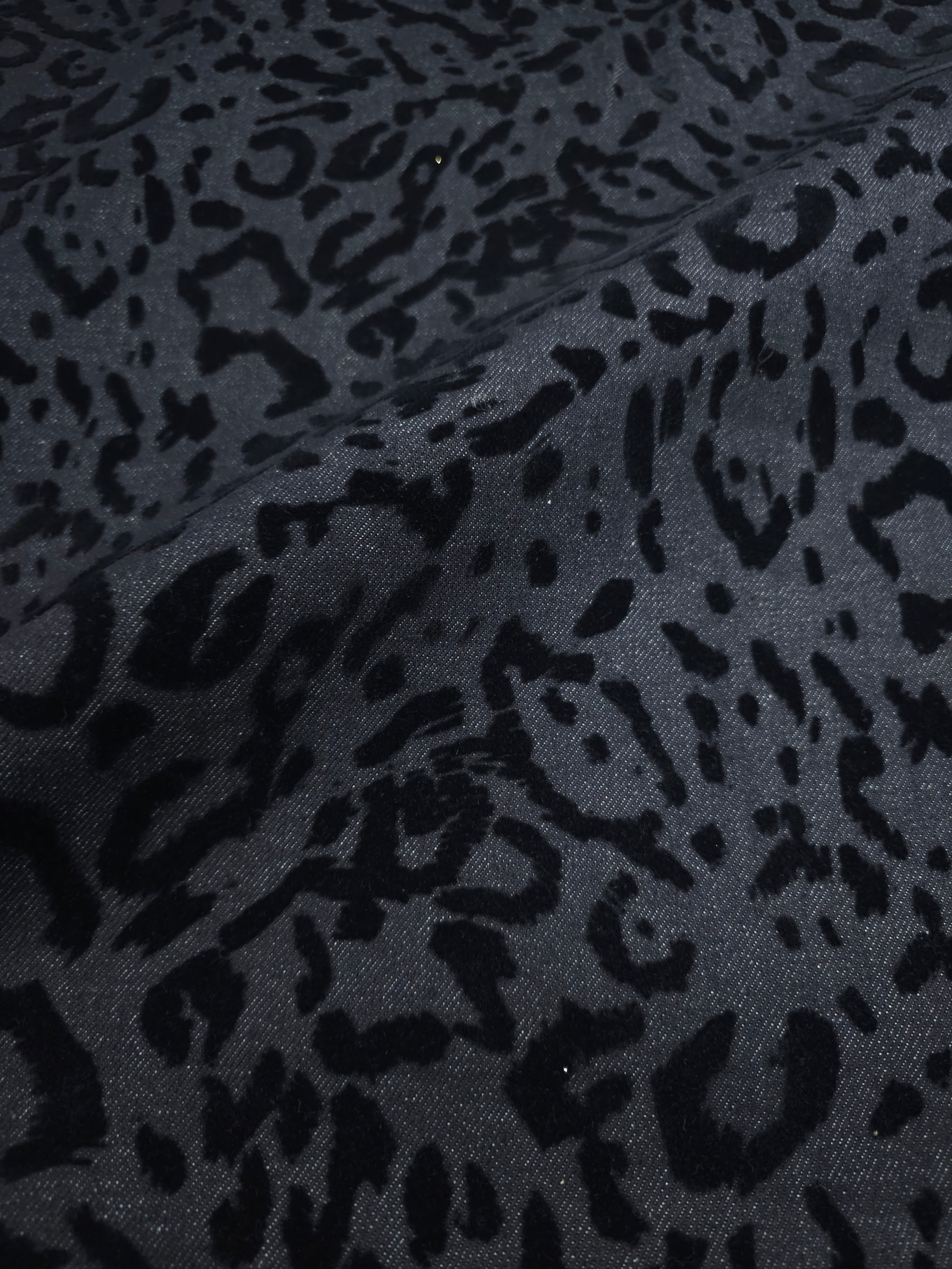 Charcoal Navy Leopard Velvet Burnout Denim