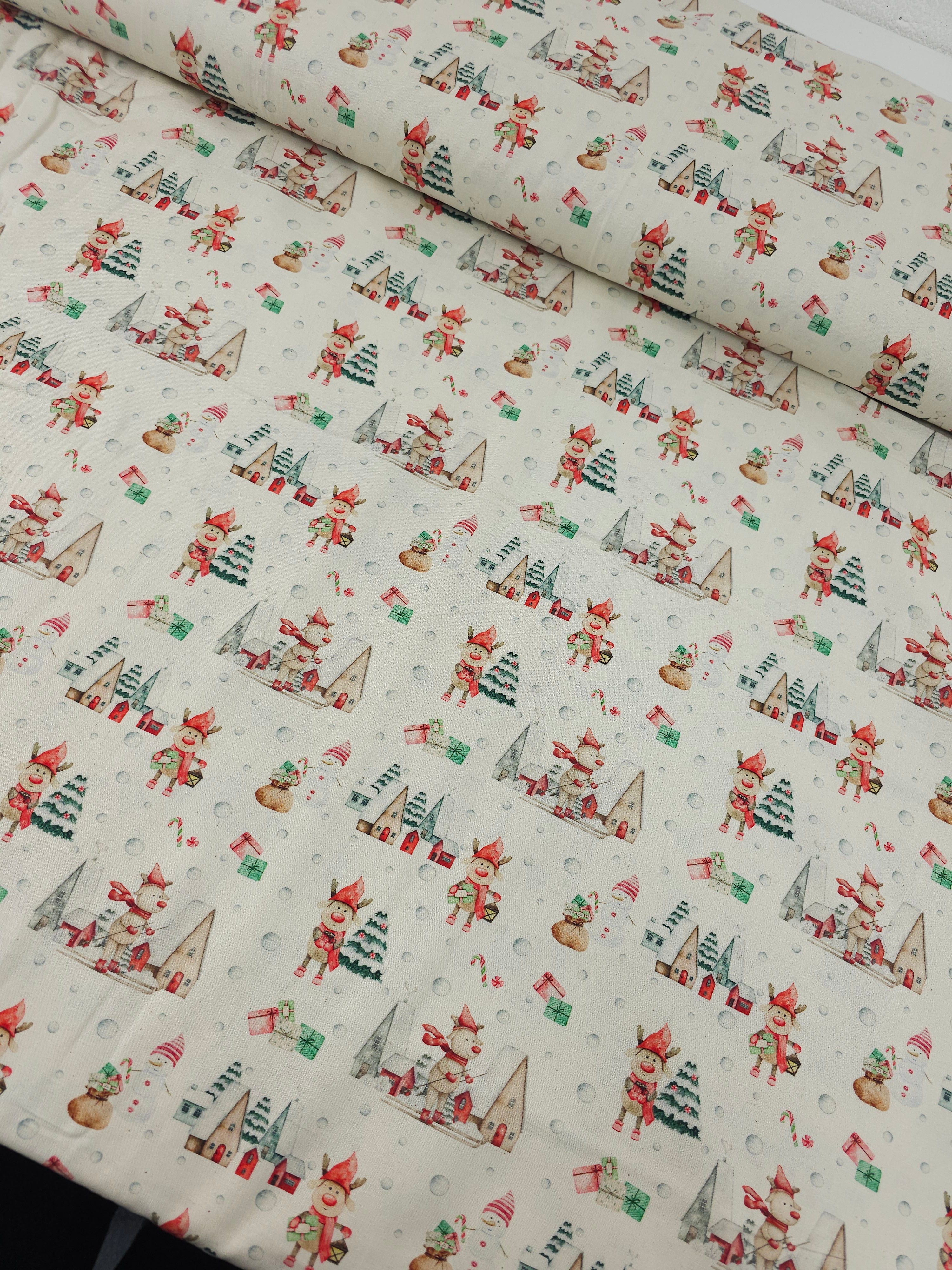 Reindeer Village 100% Cotton 60"
