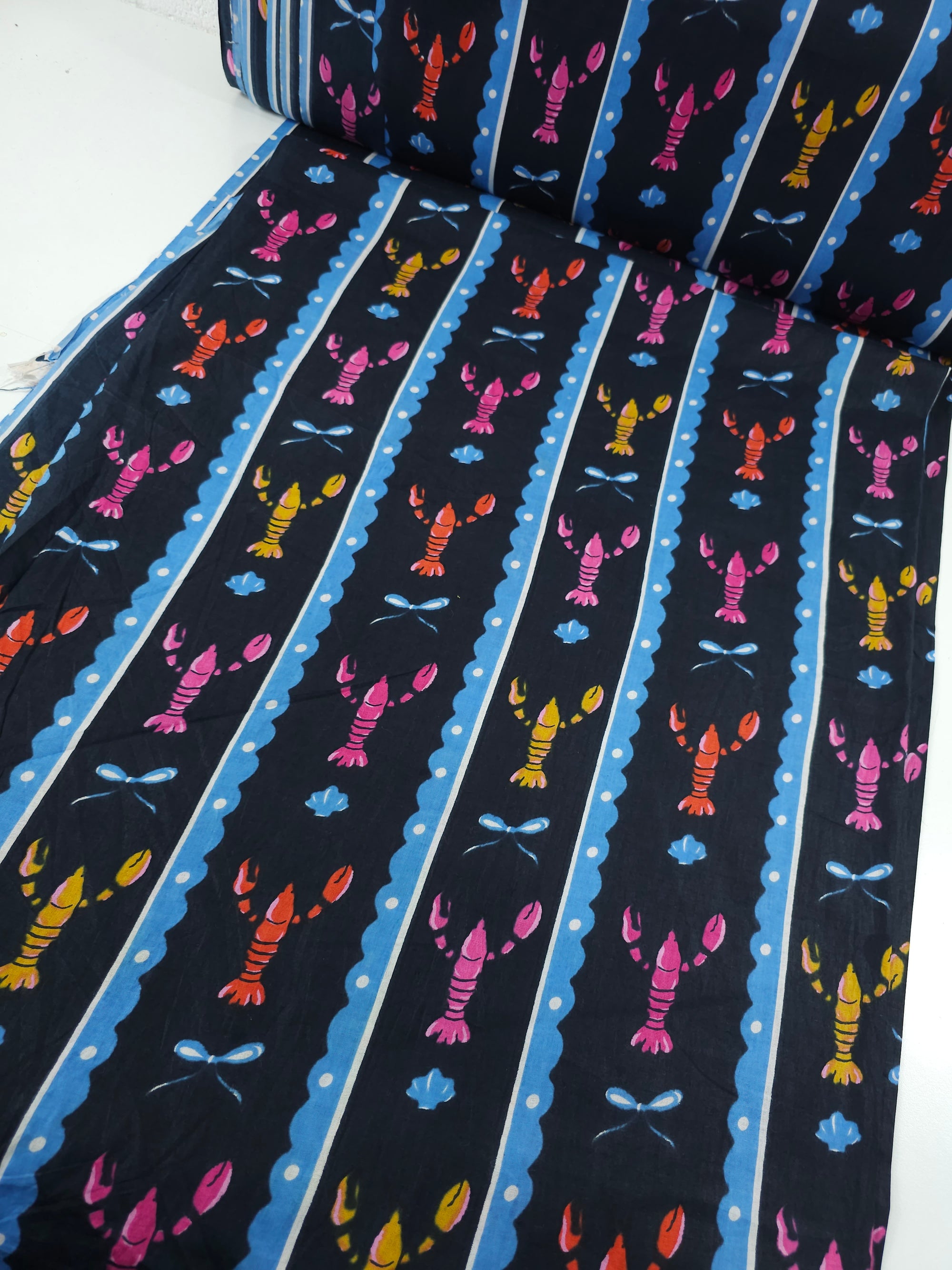Dark Navy Lobster Stripe Cambric Cotton