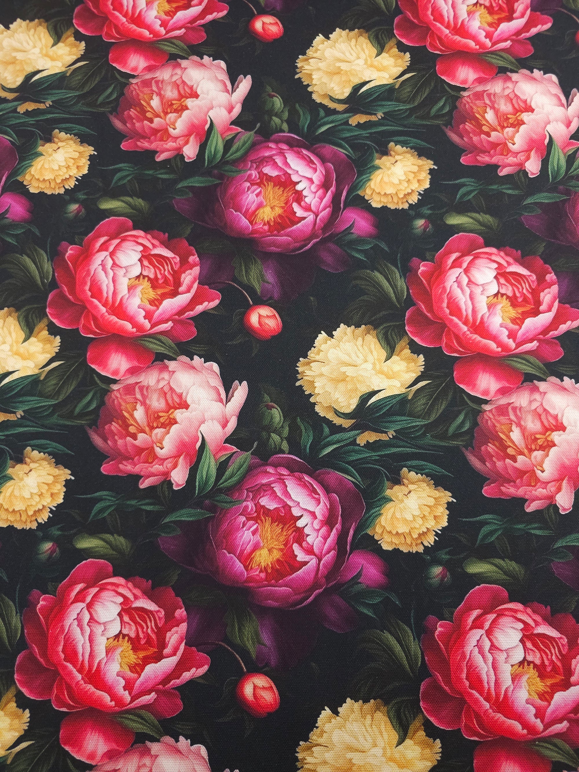 Deep Peony Garden Canvas Cotton