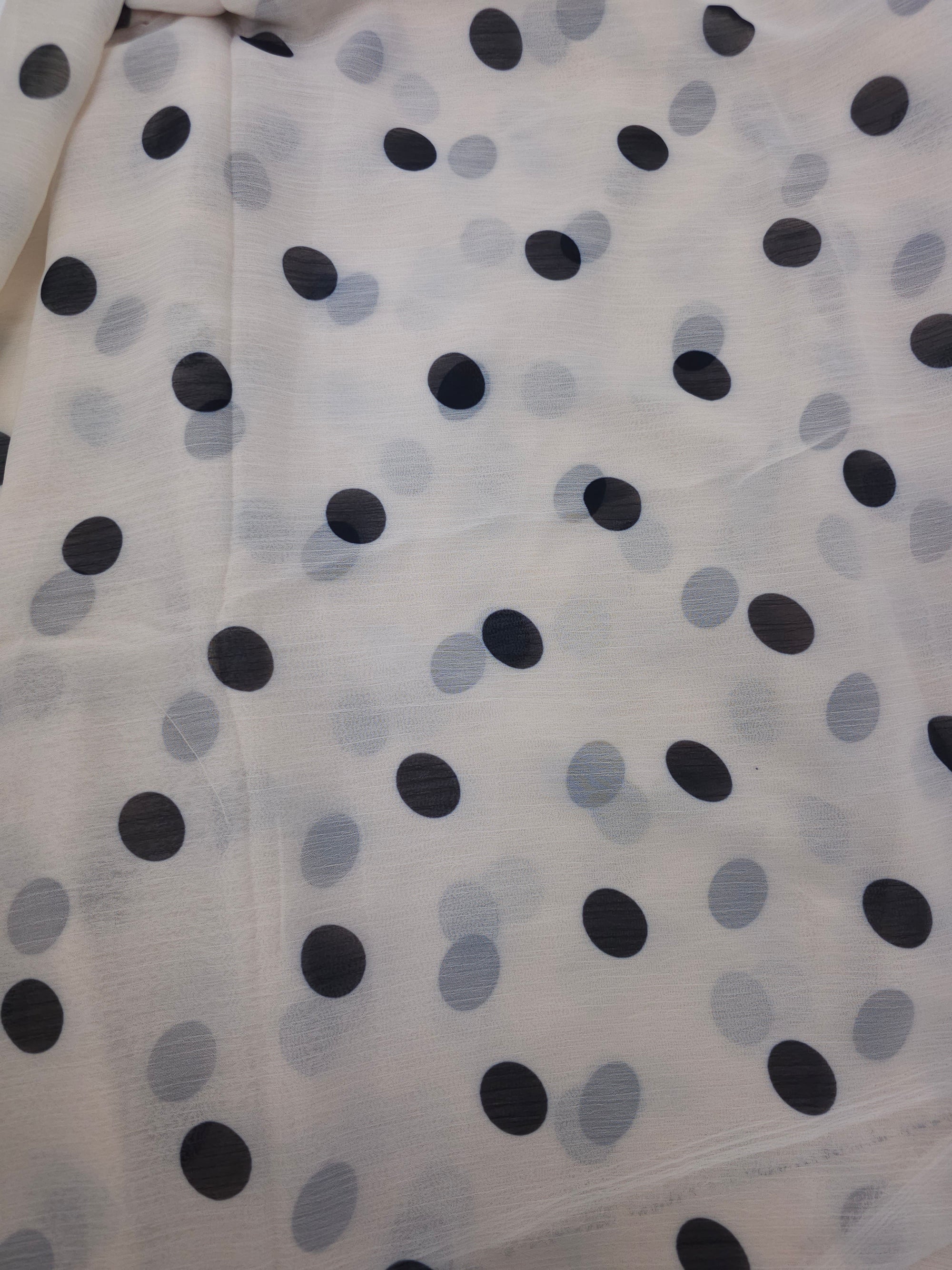 Ivory Polka Crinkle Chiffon - (Various Sizes)