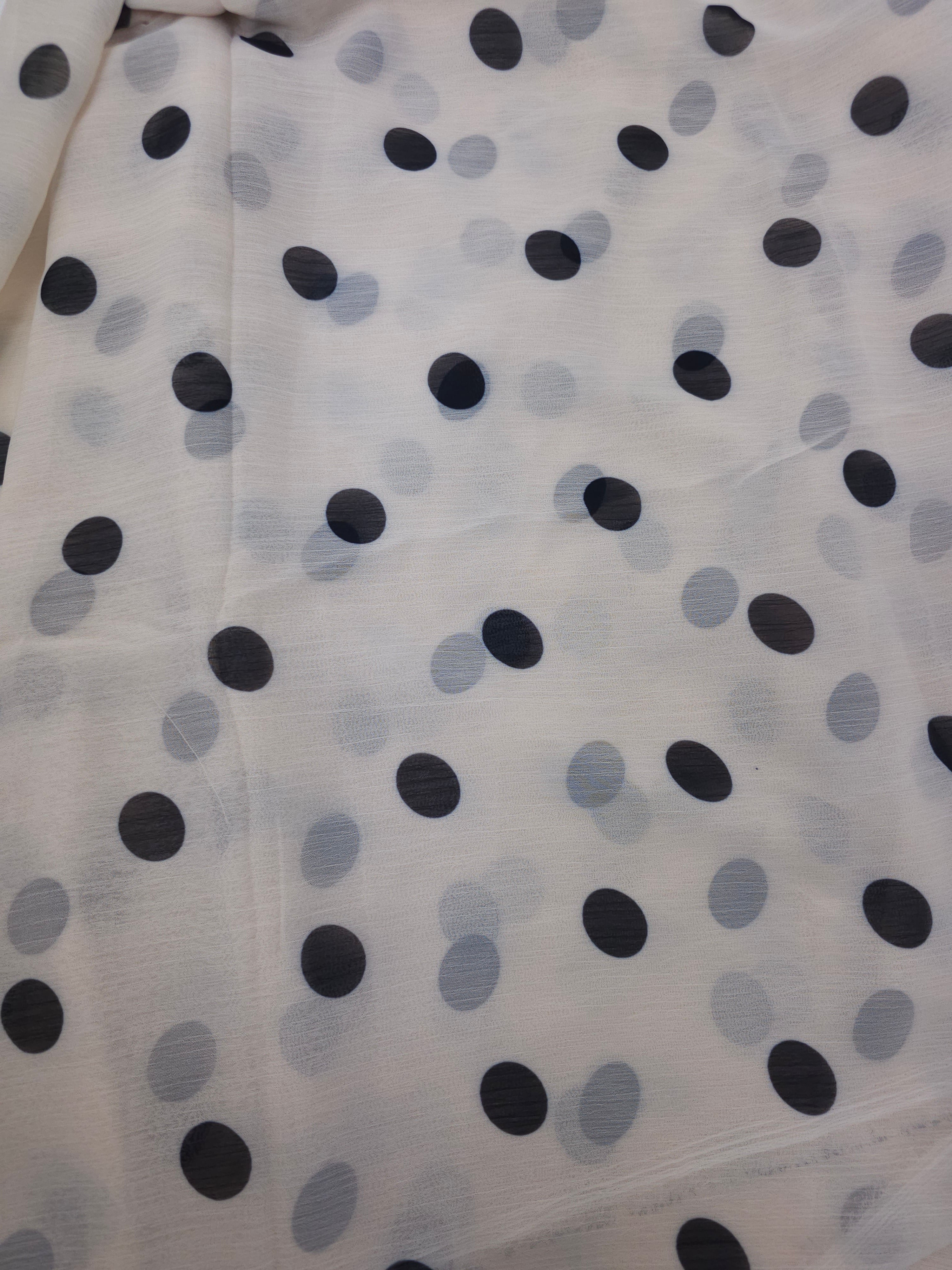 Ivory Polka Crinkle Chiffon - (Various Sizes)