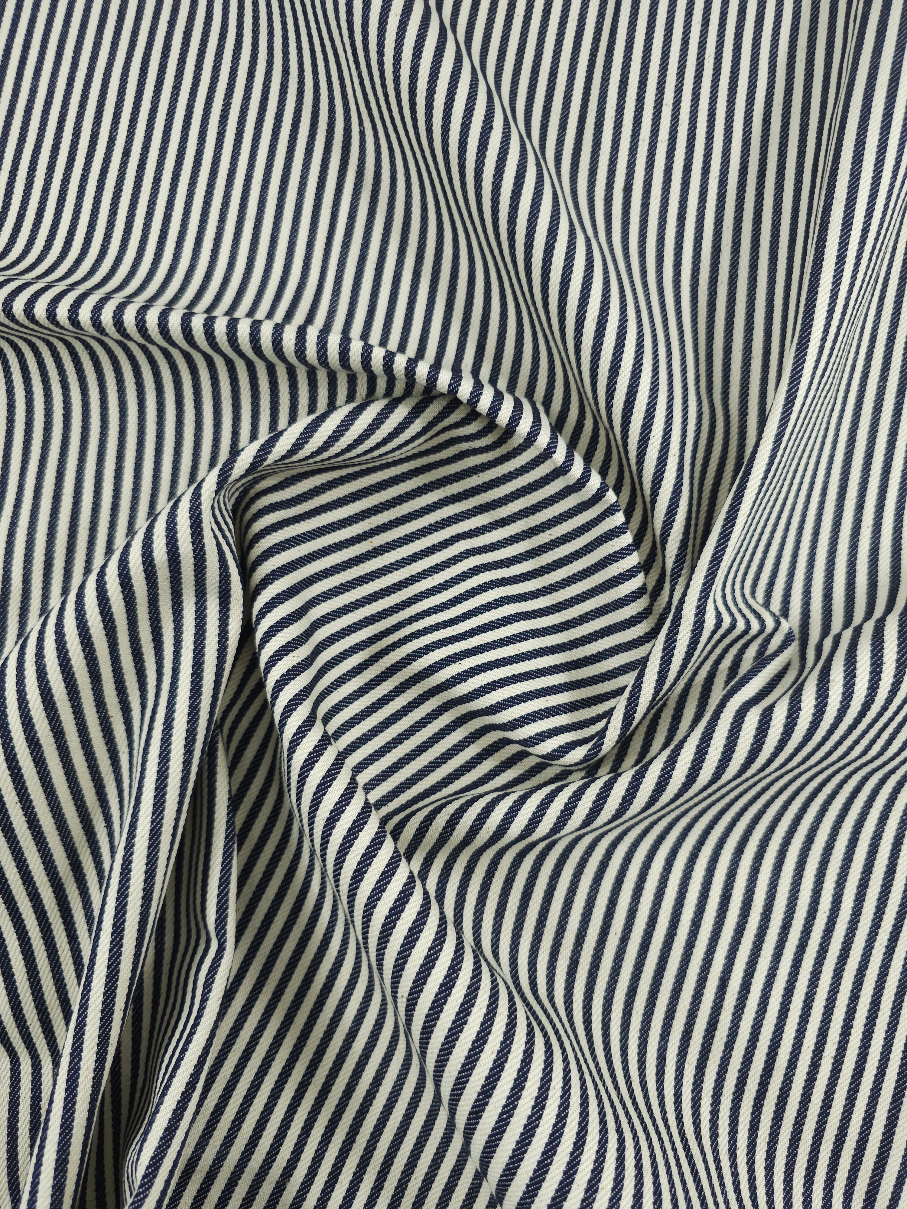 Ivory/Navy Narrow Stripe Denim