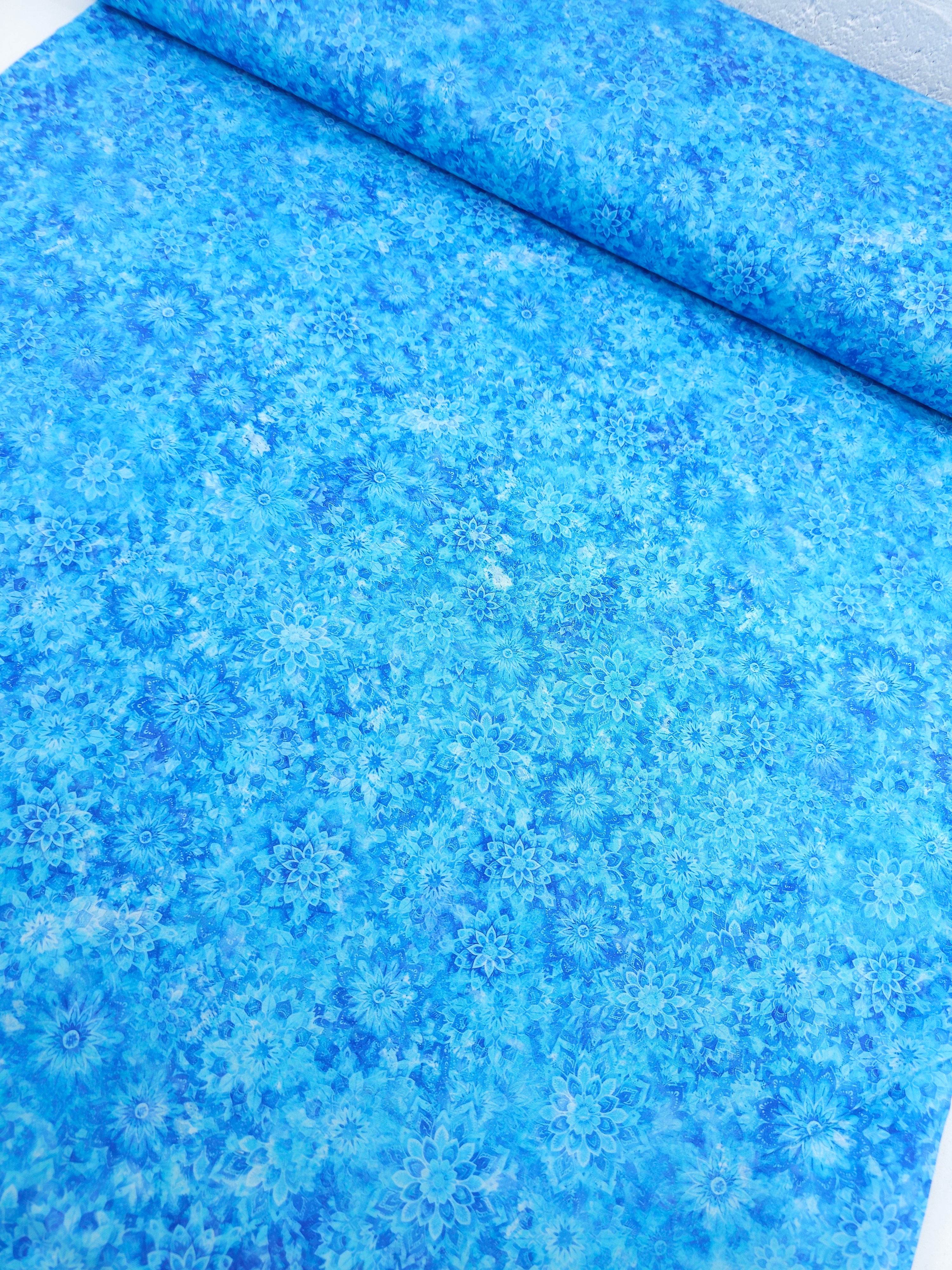 Light Blue Dancing Dahlias Kaleidoscope 100% Cotton 106" *EXTRA WIDE*