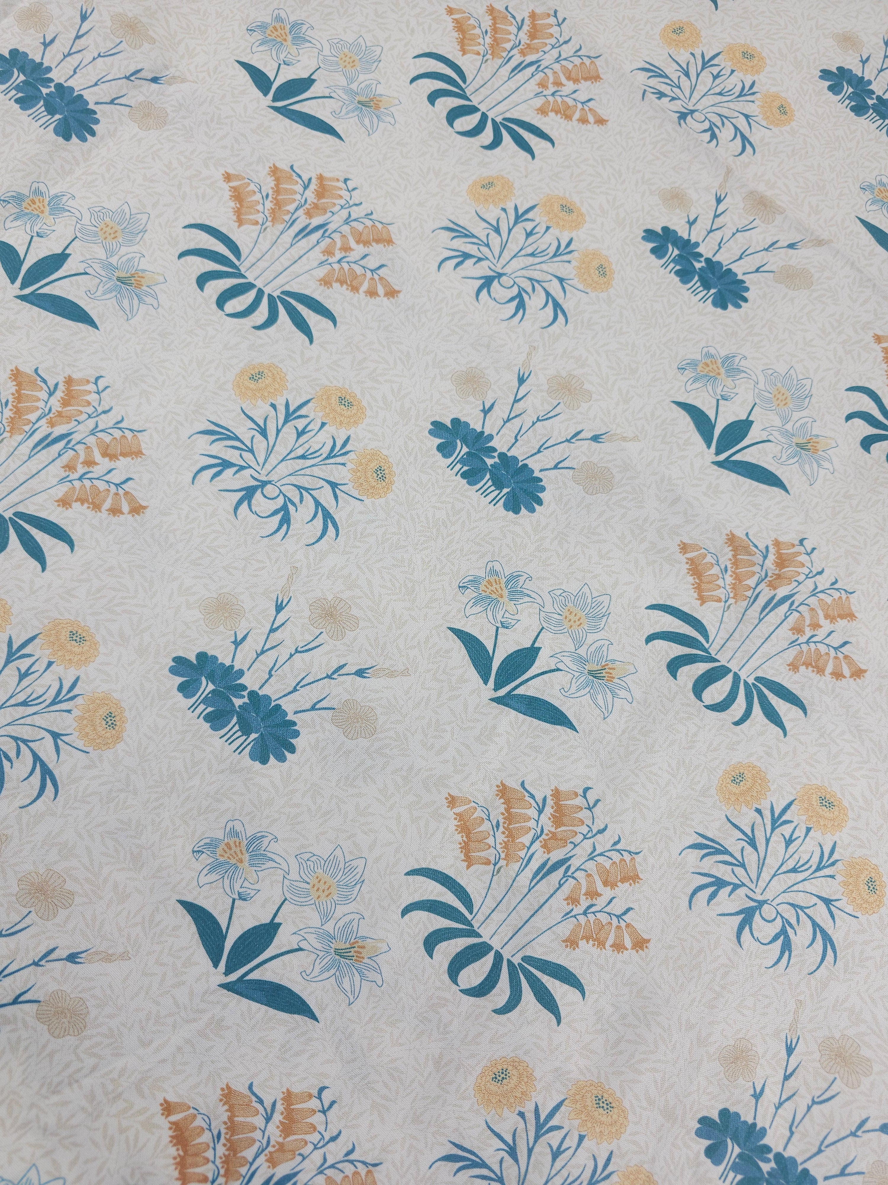 Traditional blue apricot floral Cotton- 2.3m piece