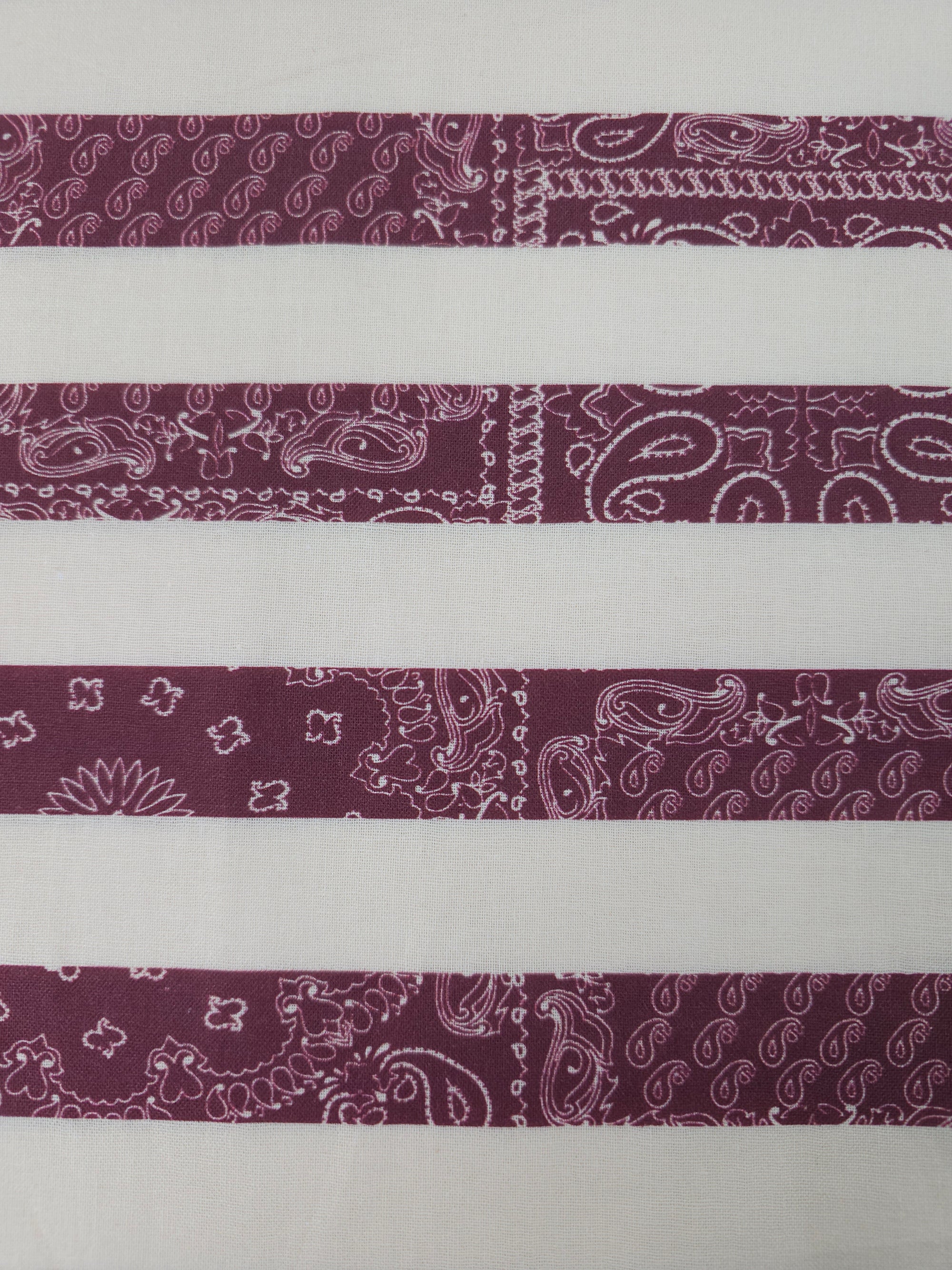 Burgundy/White Bandana Stripe 100% Cotton