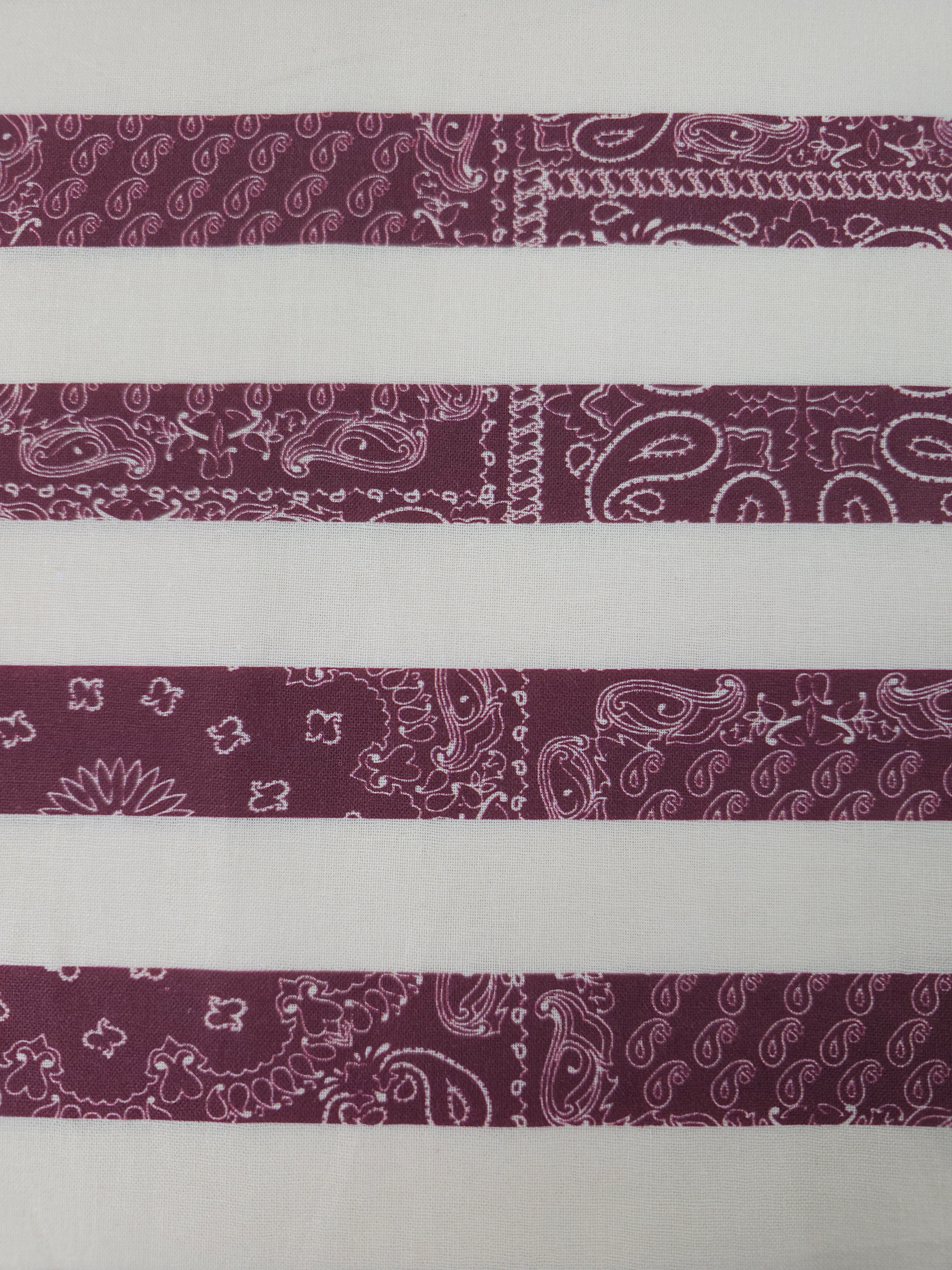 Burgundy/White Bandana Stripe 100% Cotton