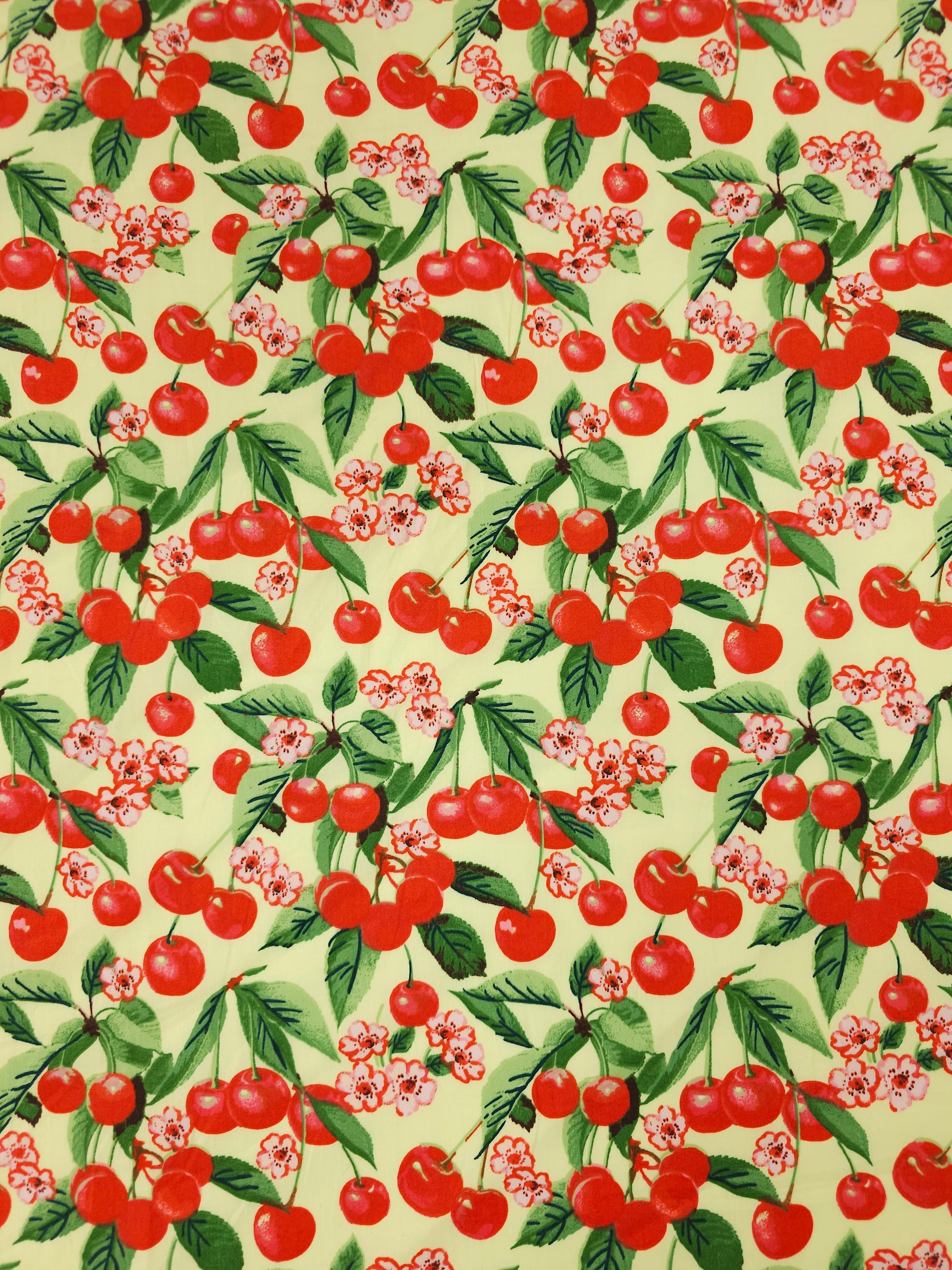 Yellow/Red Cherry Blossom Stem Cotton Poplin