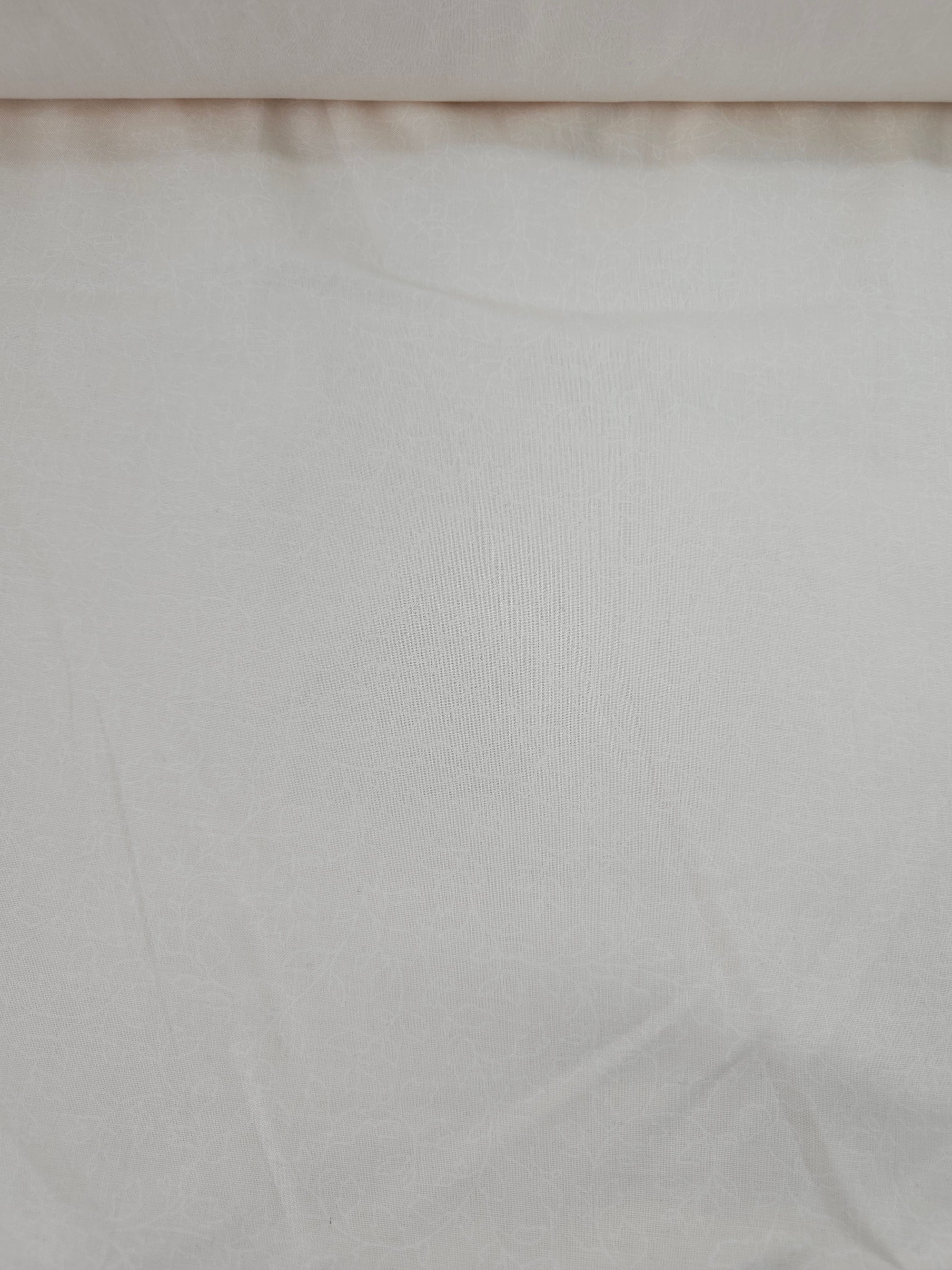 Sketch Leaf White On Cream 100% Cotton