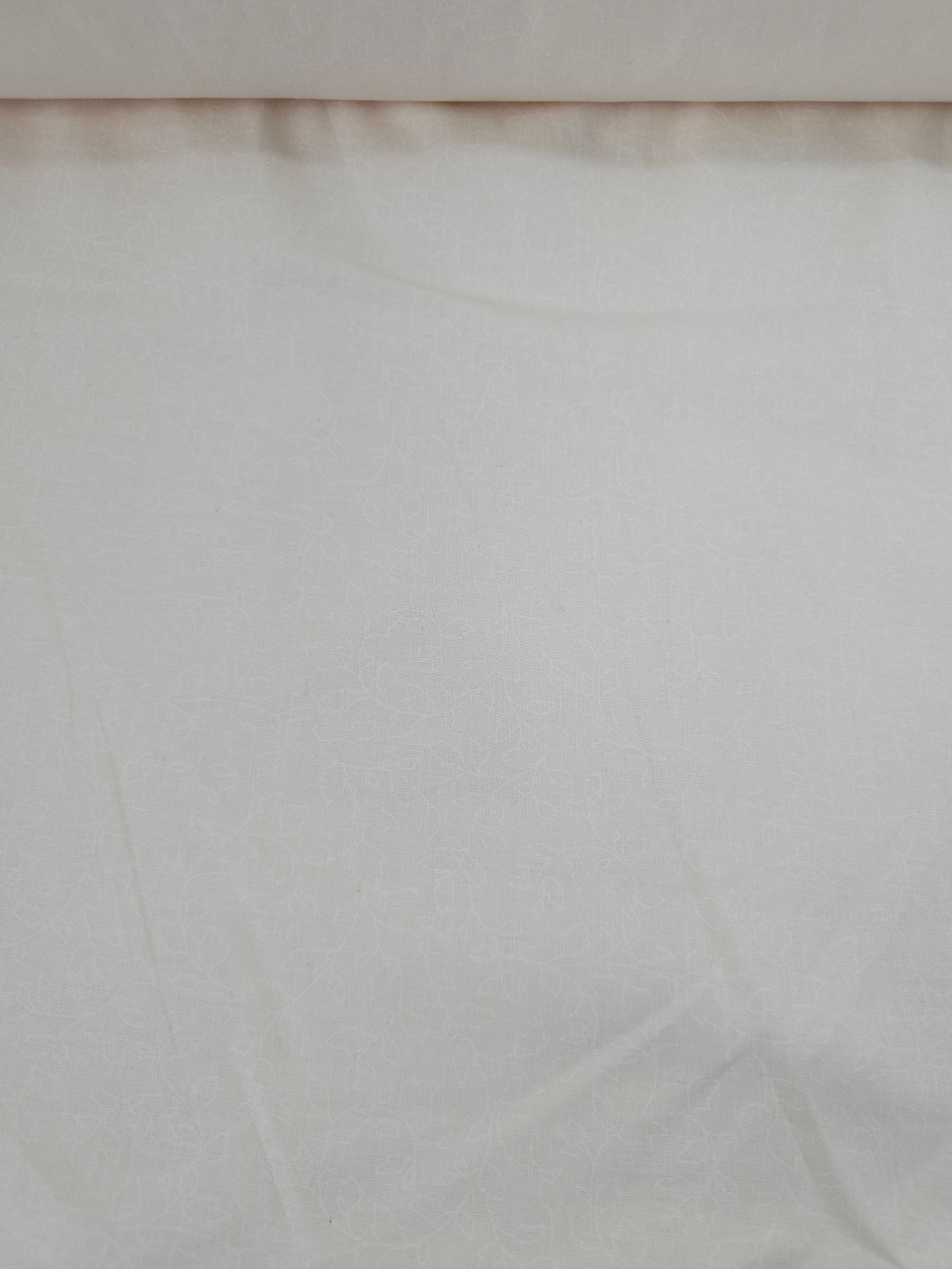 Sketch Leaf White On Cream 100% Cotton