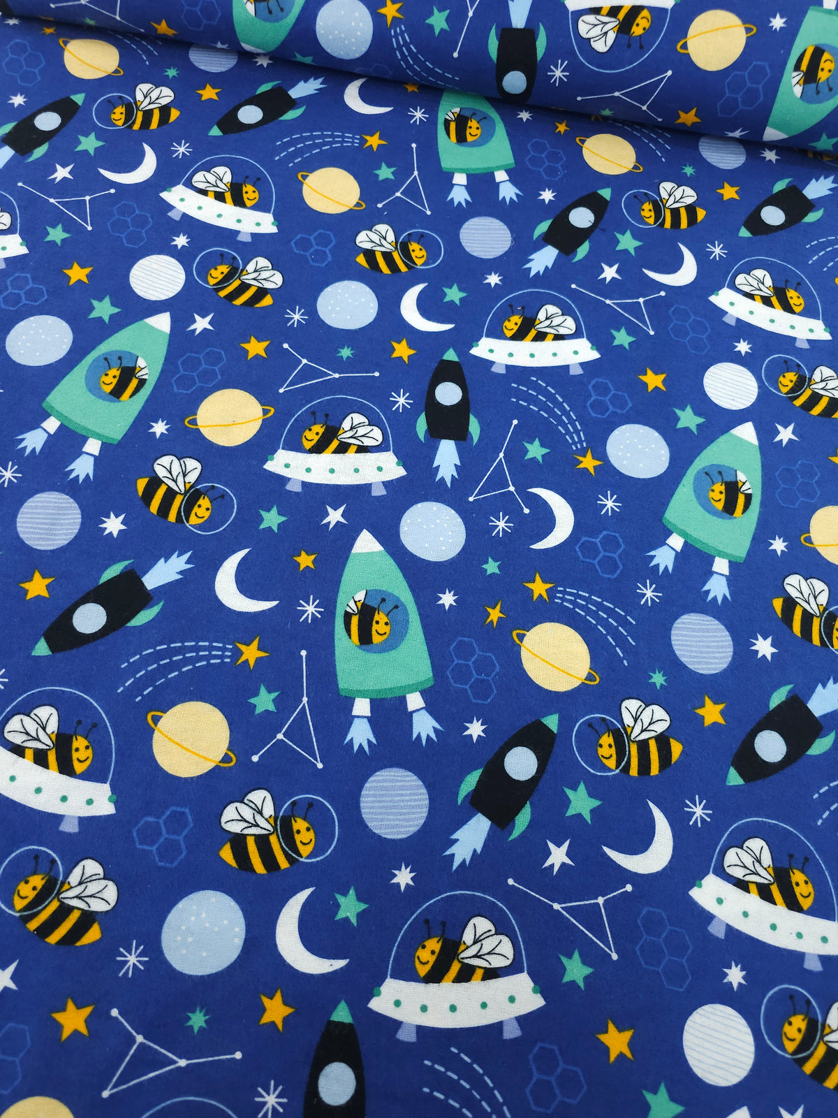 Bees In Space Lightweight Flannel Cotton