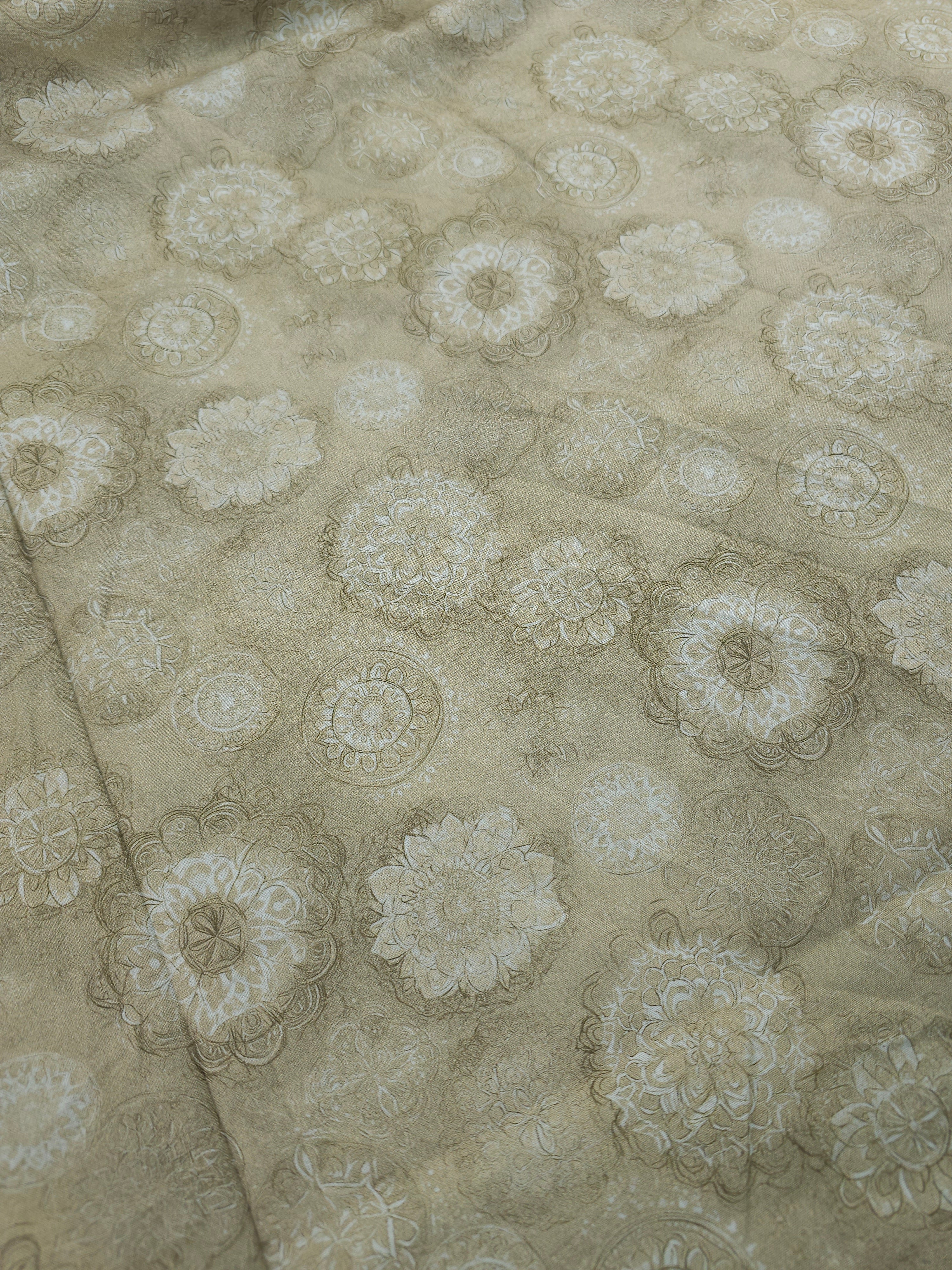 Pale Beige Spiral Medallion 100% Cotton 106” *EXTRA WIDE*