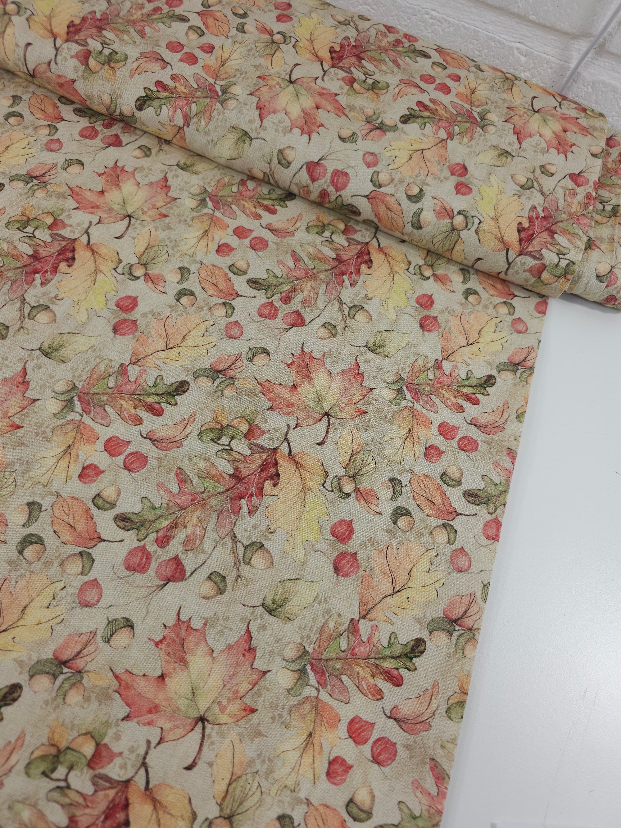Autumn Acorn Leaves 100% Cotton