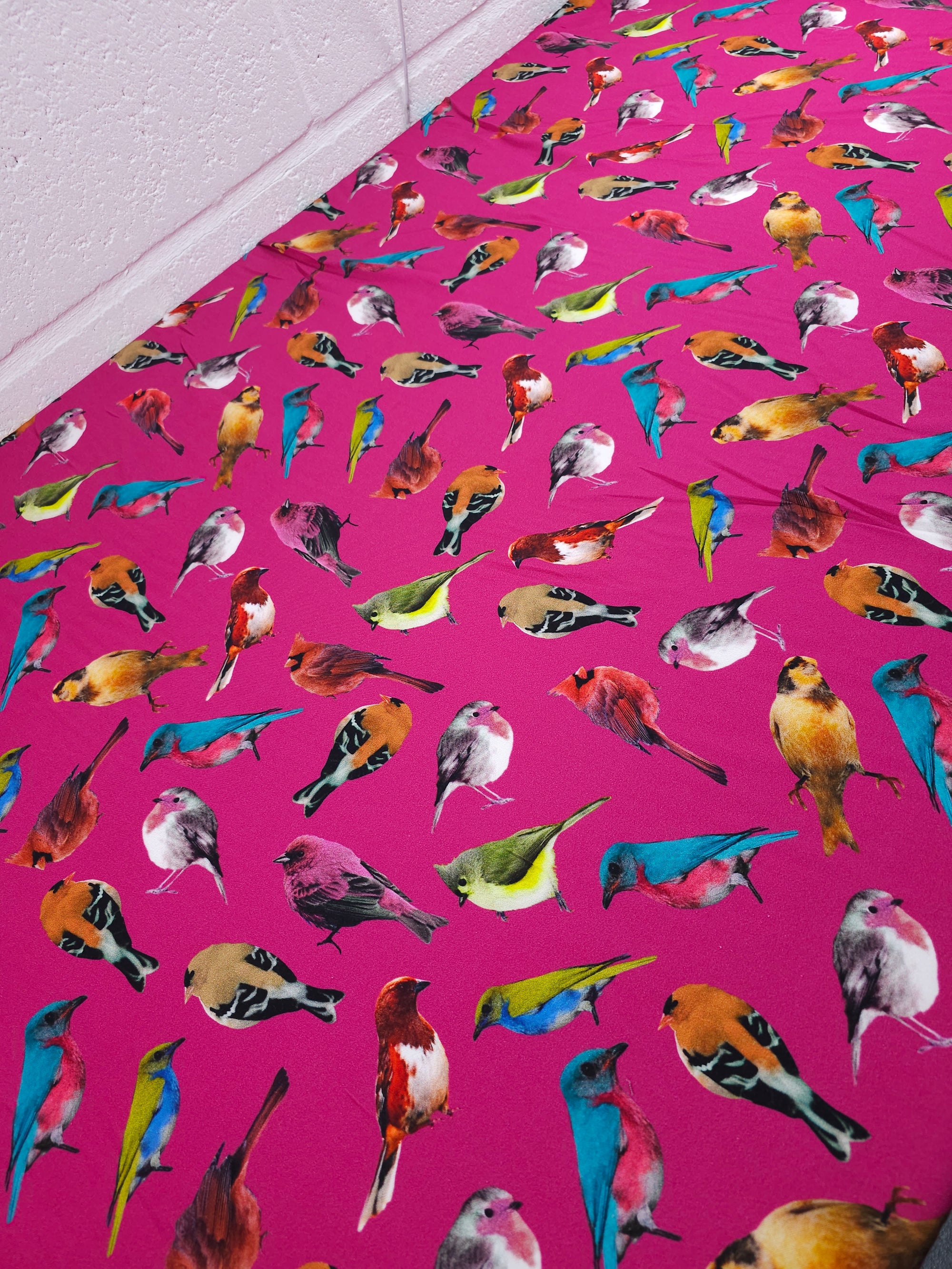 Hot Pink Island Birds Viscose Challis
