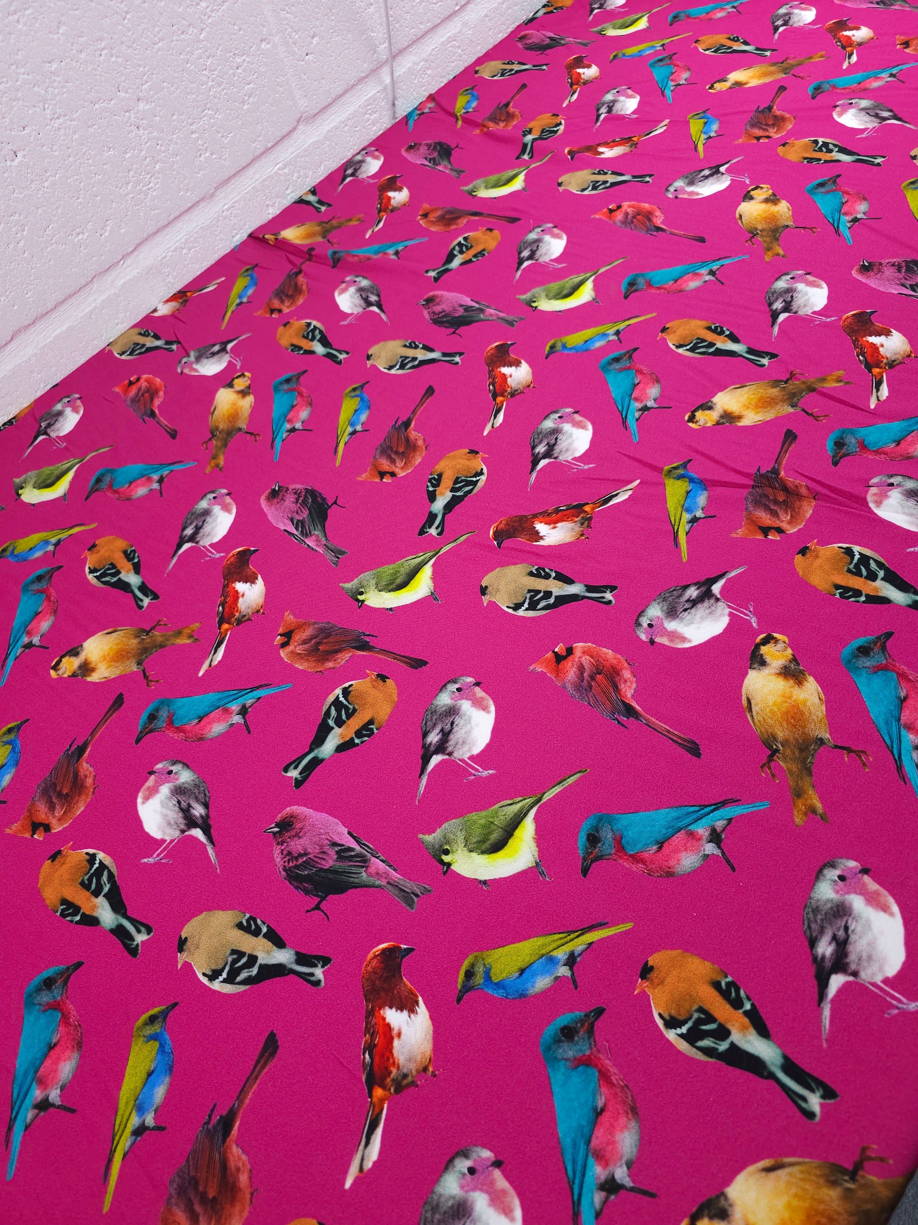 Hot Pink Island Birds Viscose Challis