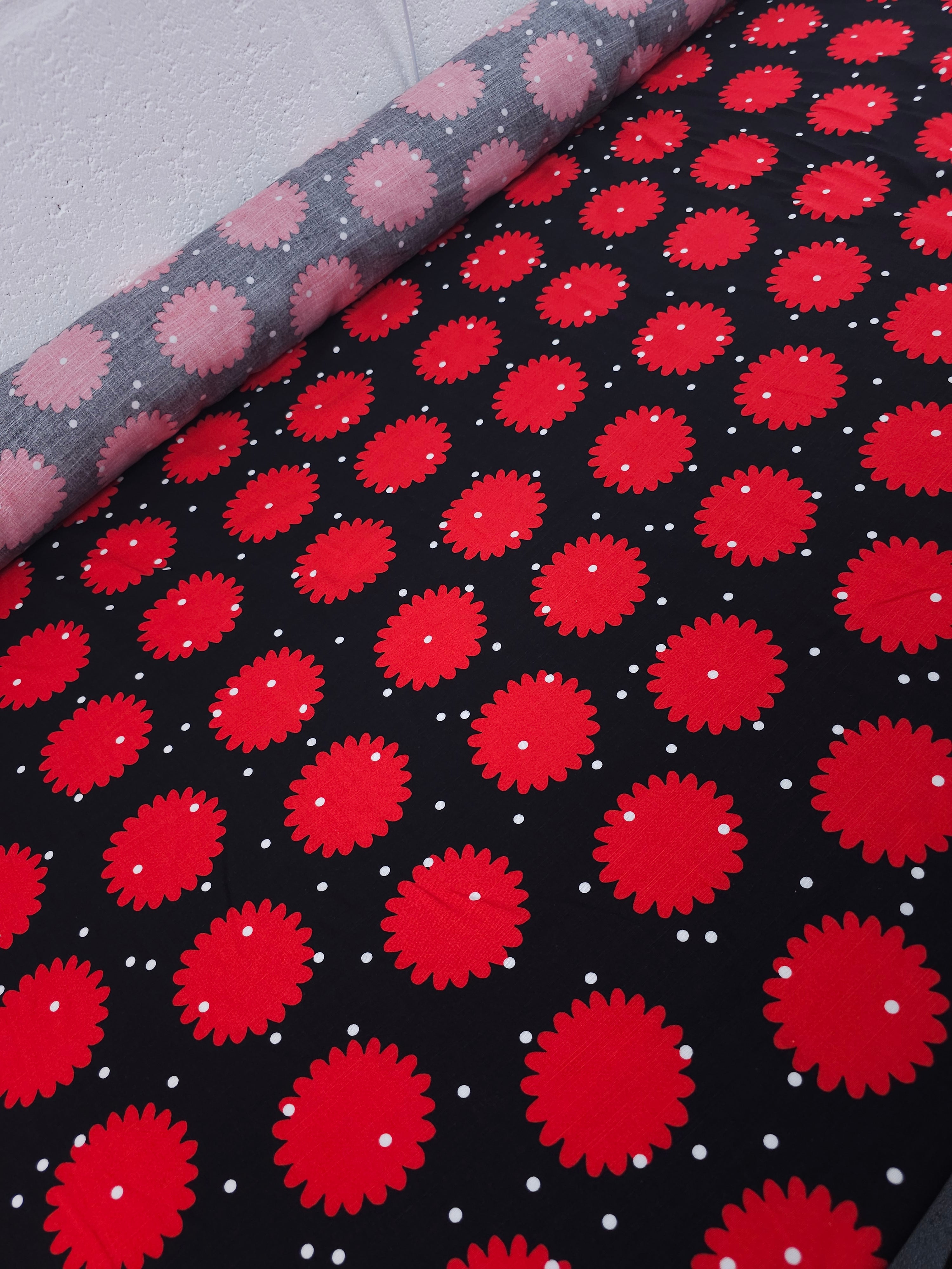Red/Black Puff Polka Cotton Viscose
