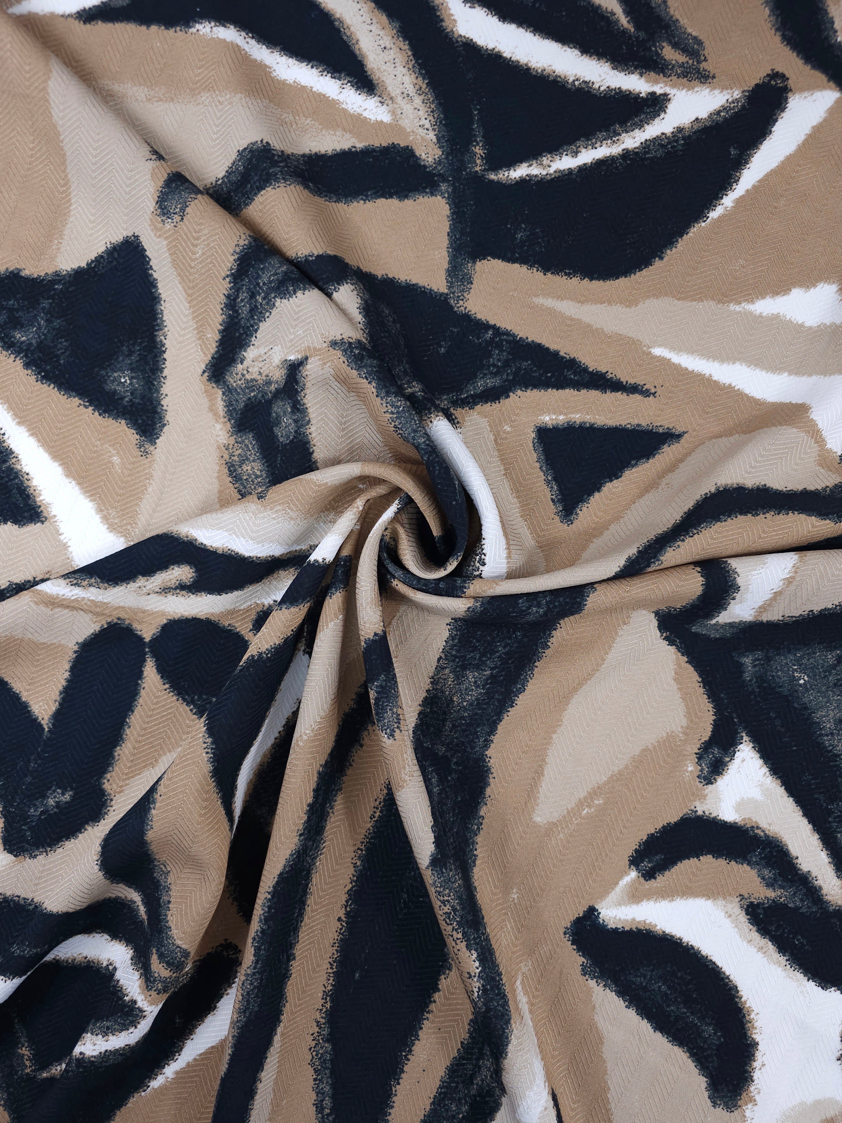 Tan/Black Abstract Herringbone Viscose Jacquard