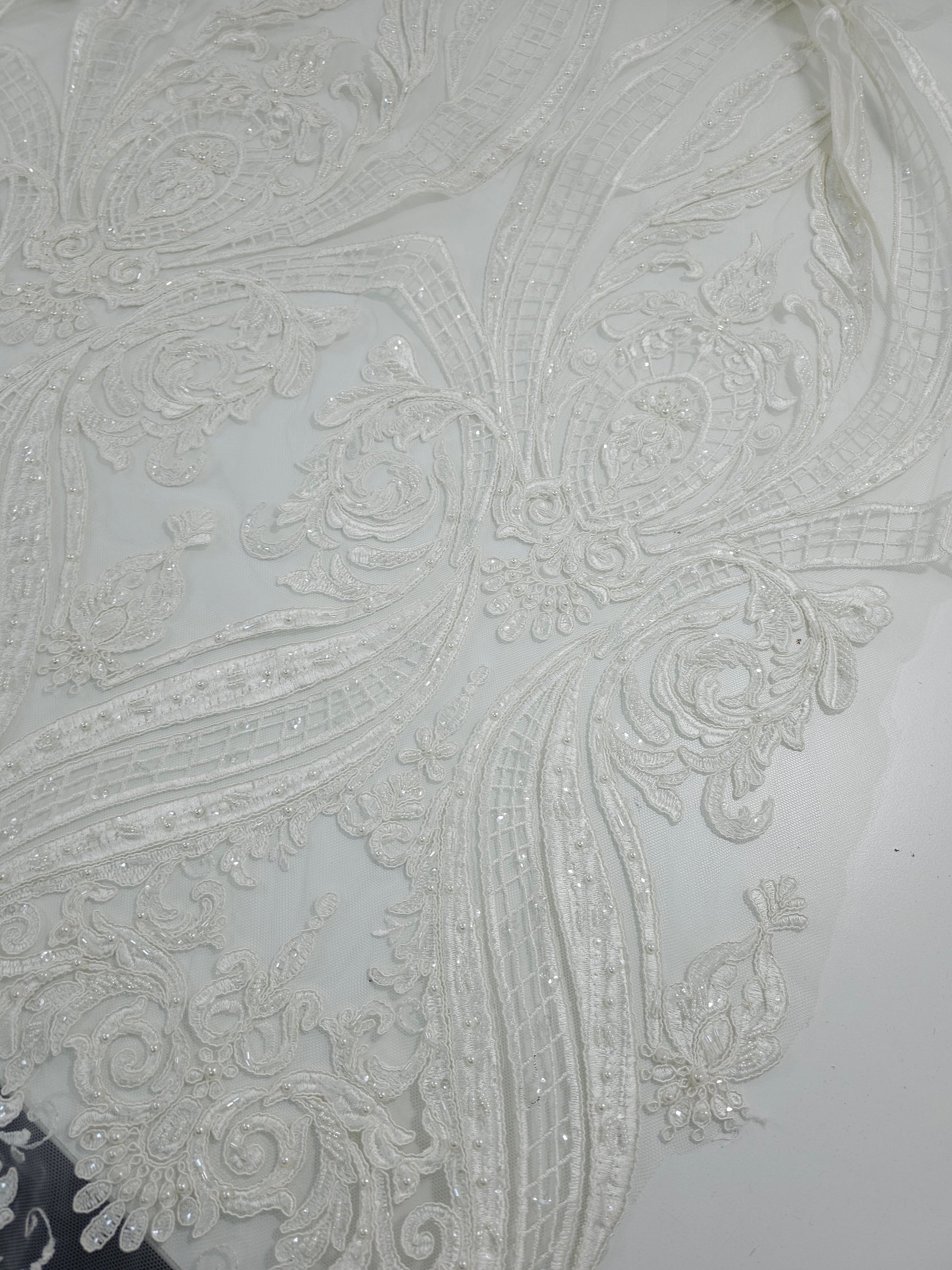 *Hazel* Ivory Beaded Damask Bridal