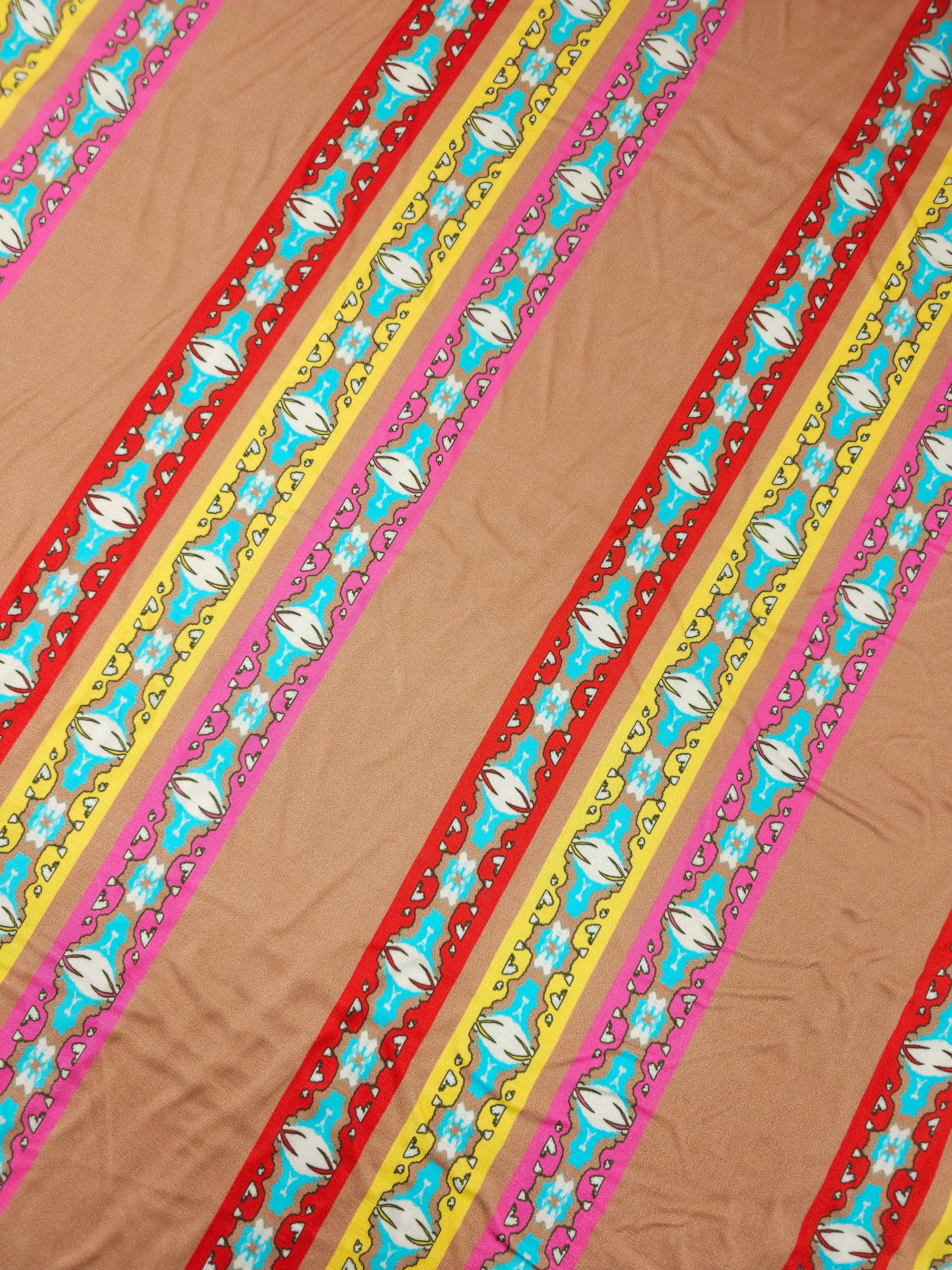 Terracotta Multi Abstract Stripe Viscose Satin